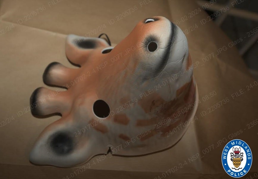 The giraffe mask was taken into evidence by West Midlands Police