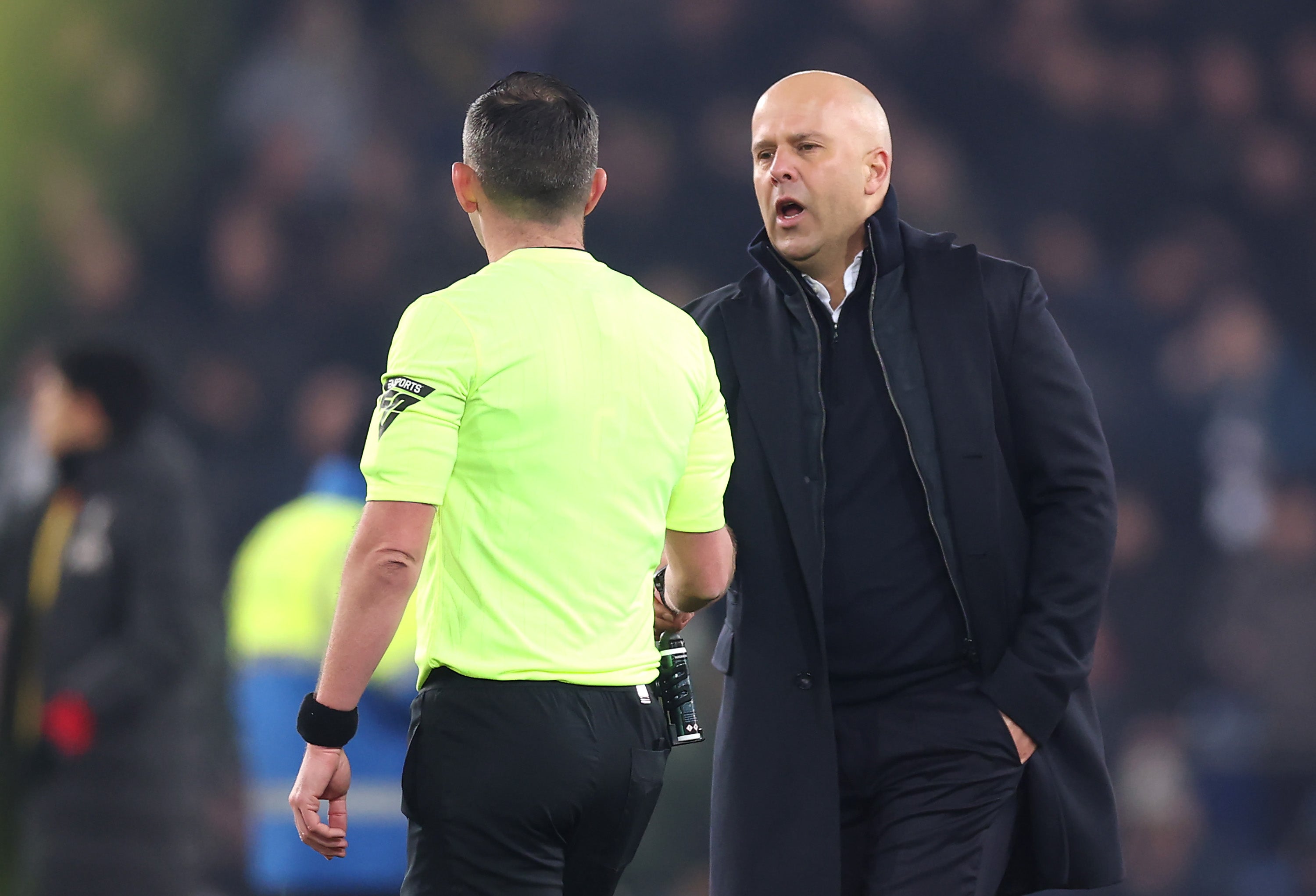 Slot's confrontation with referee Michael Oliver after the match at Goodison Park was uncharacteristically fiery