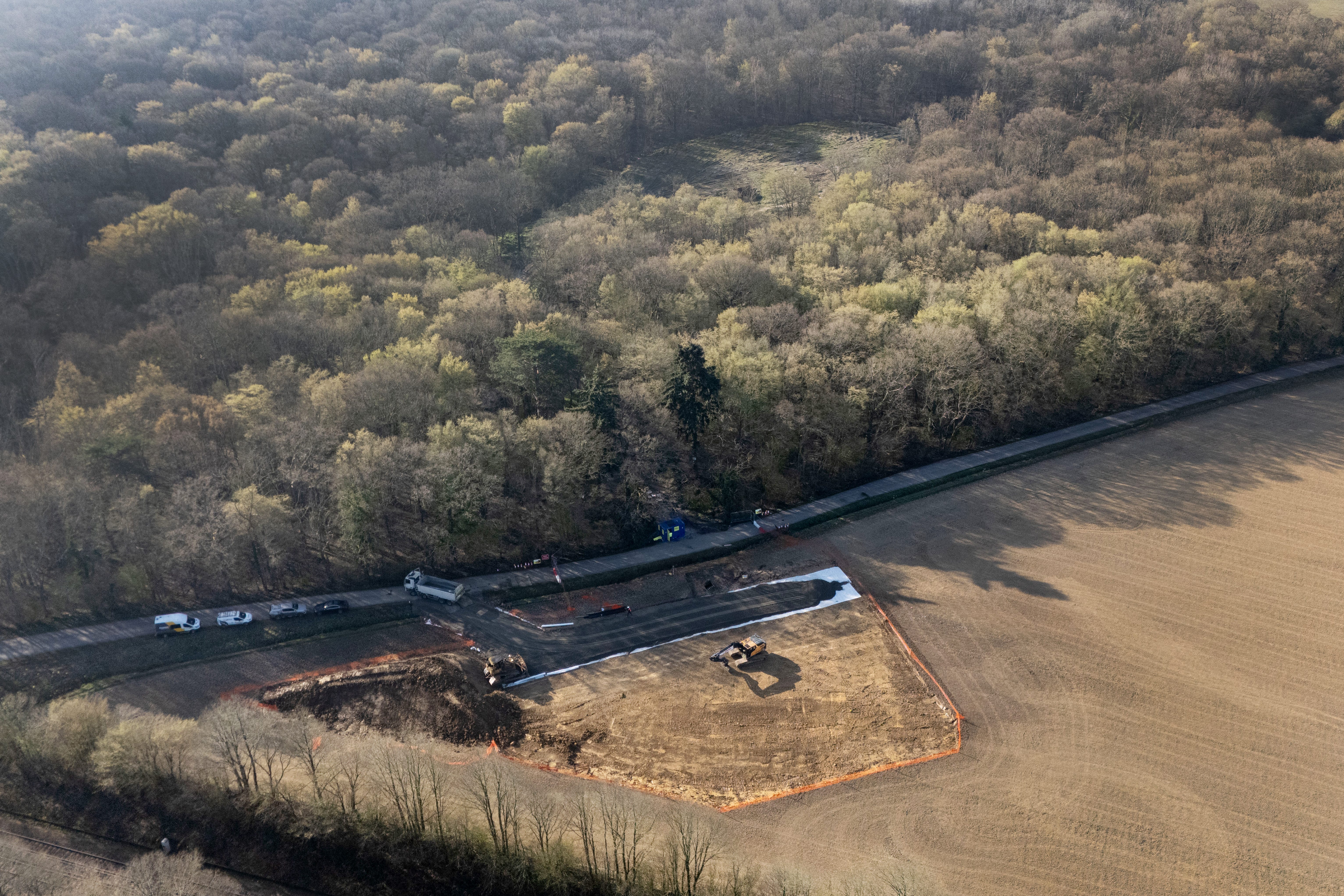 An aerial view of thousands of tonnes of illegal waste dumped in Hoads Wood (Gareth Fuller/PA)
