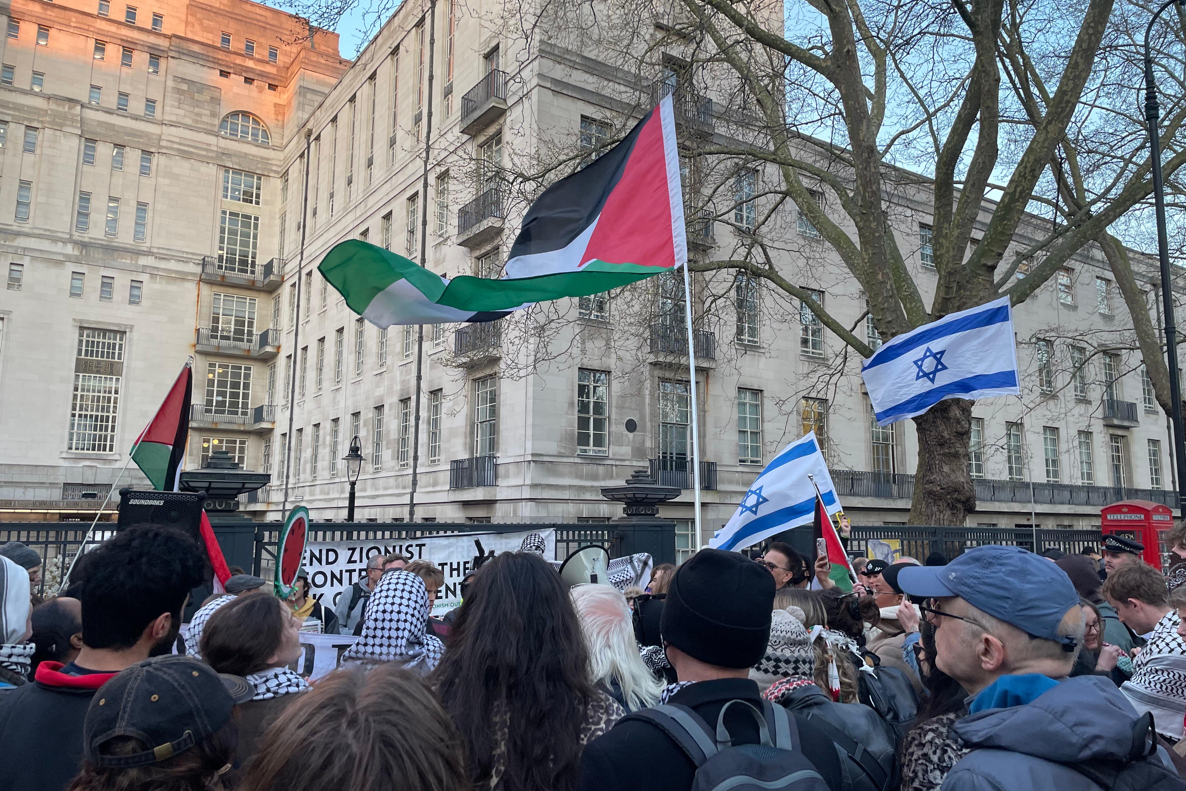 Around 100 people gathered in central London on Tuesday evening (Ellie Ng/PA)