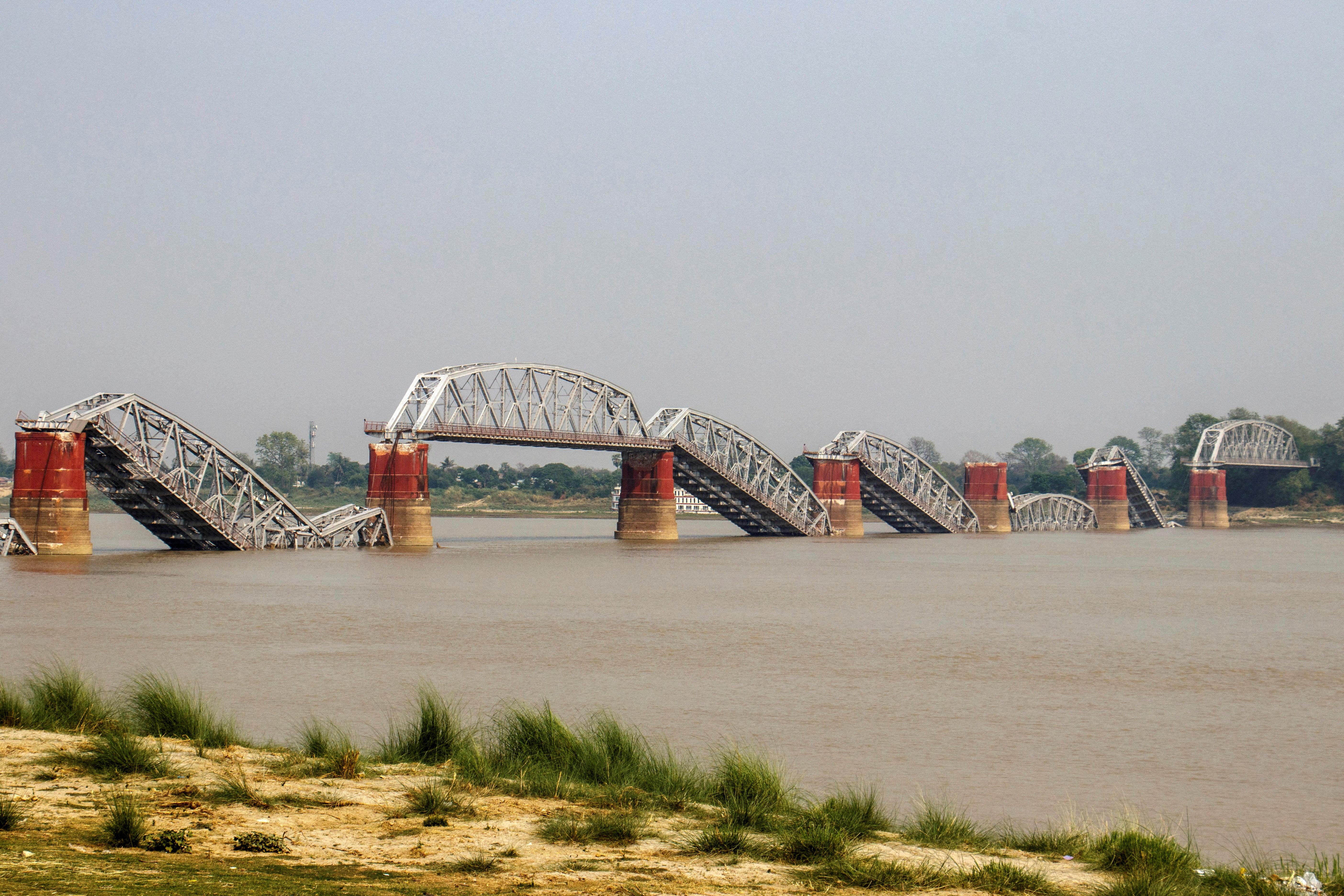 A collapsed bridge is pictured after a strong earthquake, near its epicenter, in Sagaing, Myanmar