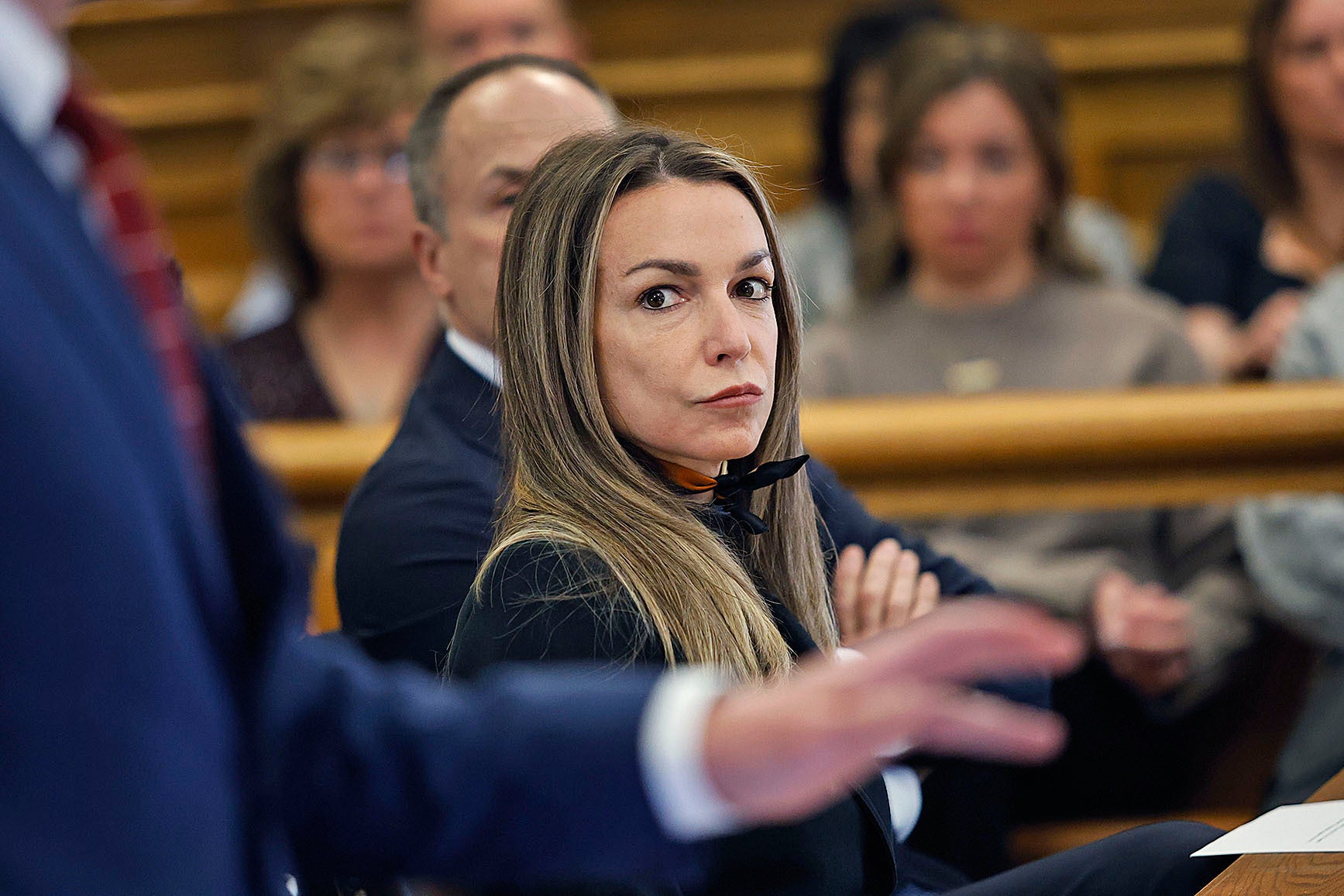 Karen Read watches attorney Robert Alessi speak during her trial at Norfolk Superior Court