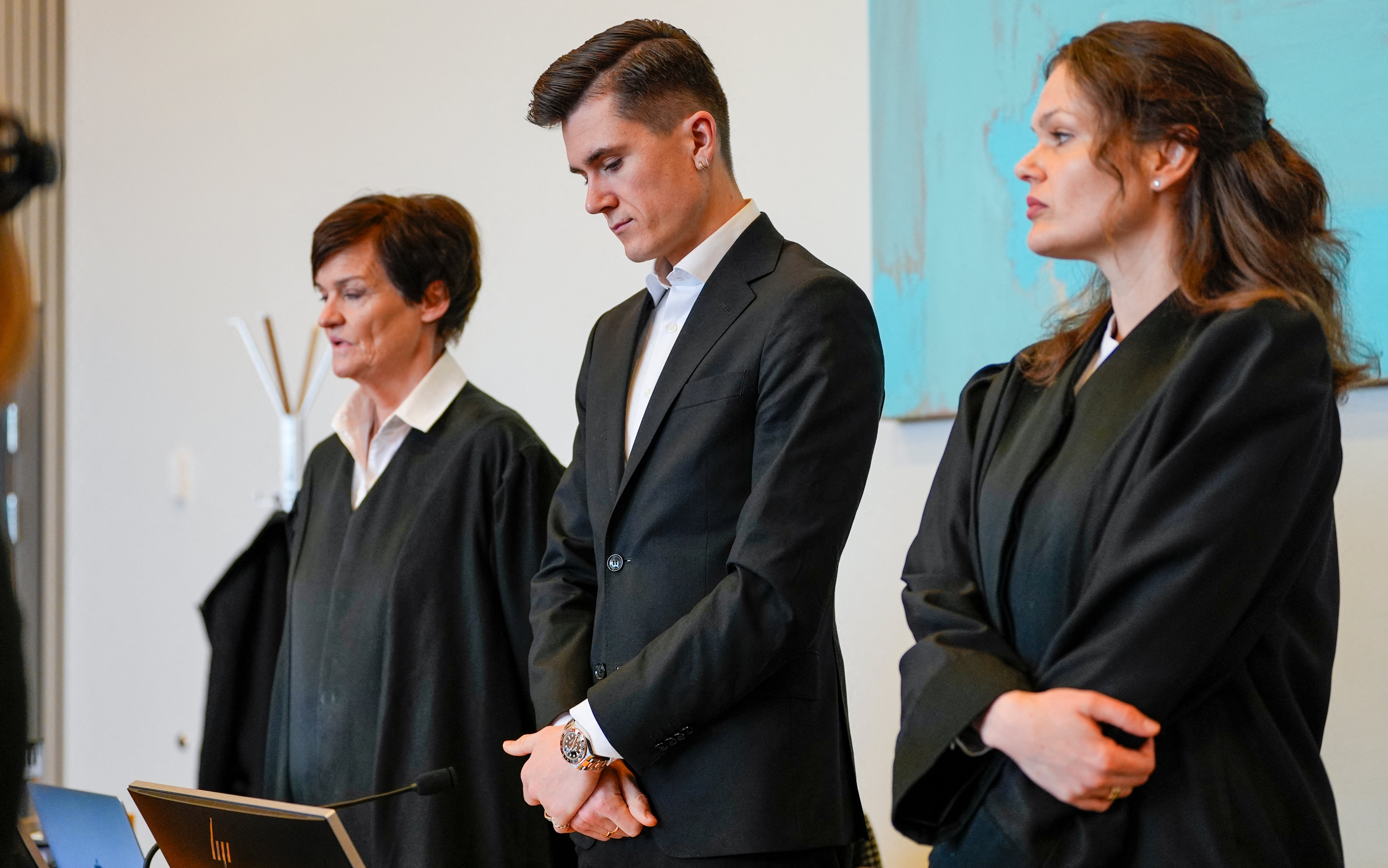Jakob Ingebrigtsen in court with his lawyers Mette Yvonne Larsen and Veslemoy Aga last week