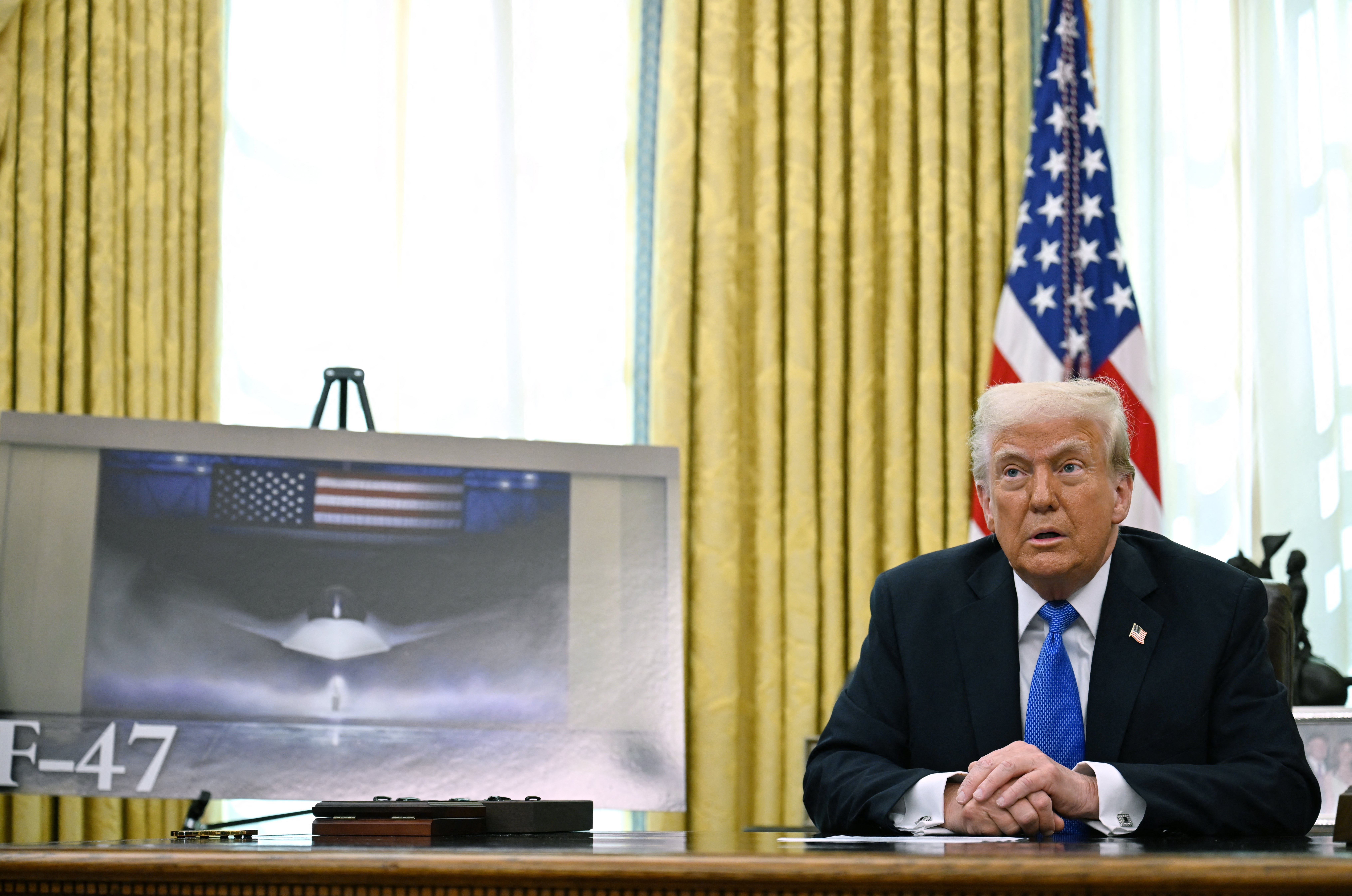 Donald Trump announces the F-47 fighter jet in the Oval Office