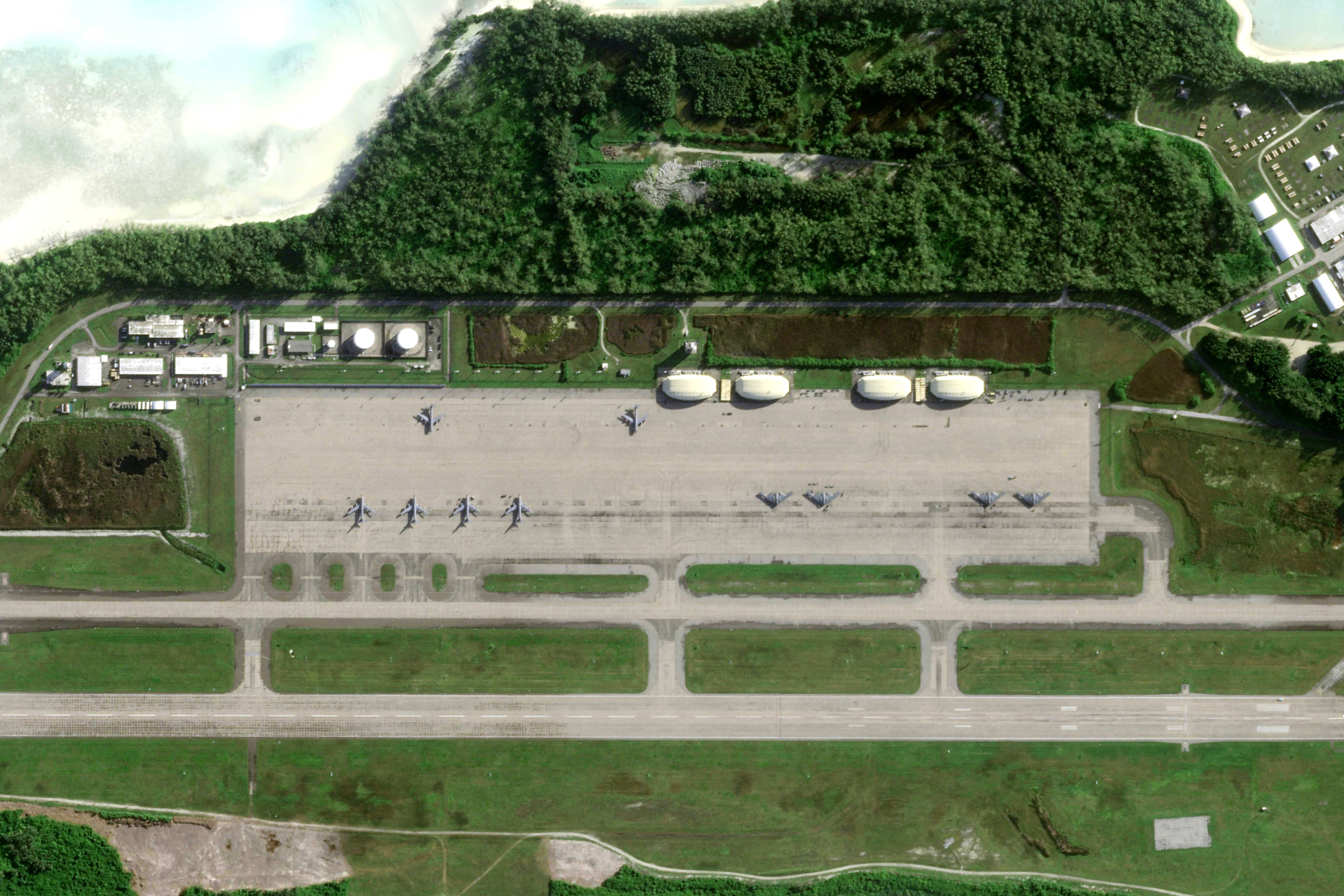 An earlier photo taken by Planet Labs on March 29 shows four B-2 and six KC-135 tanker support aircraft