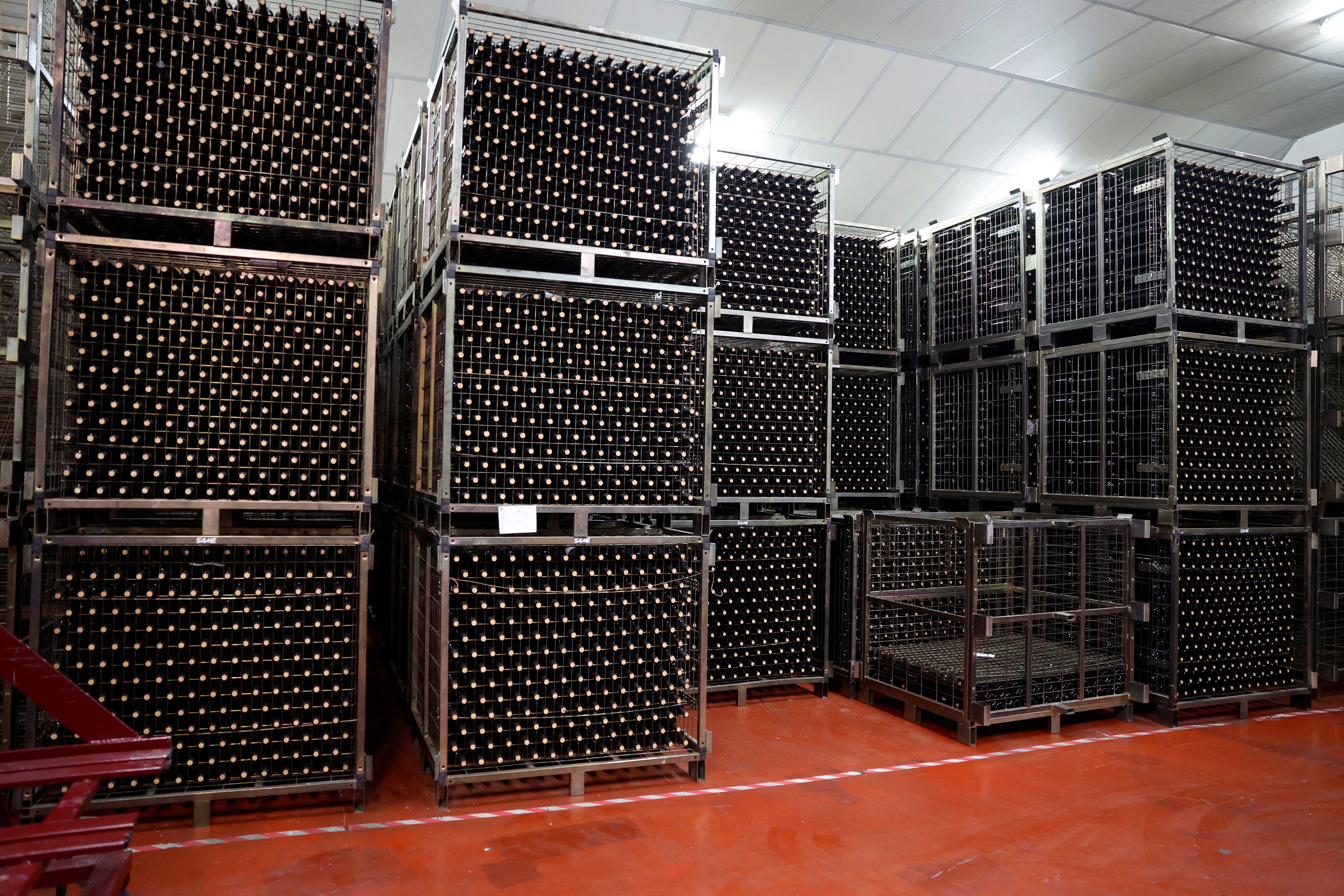 Boxes of wine are stored at the Petrolanda winery
