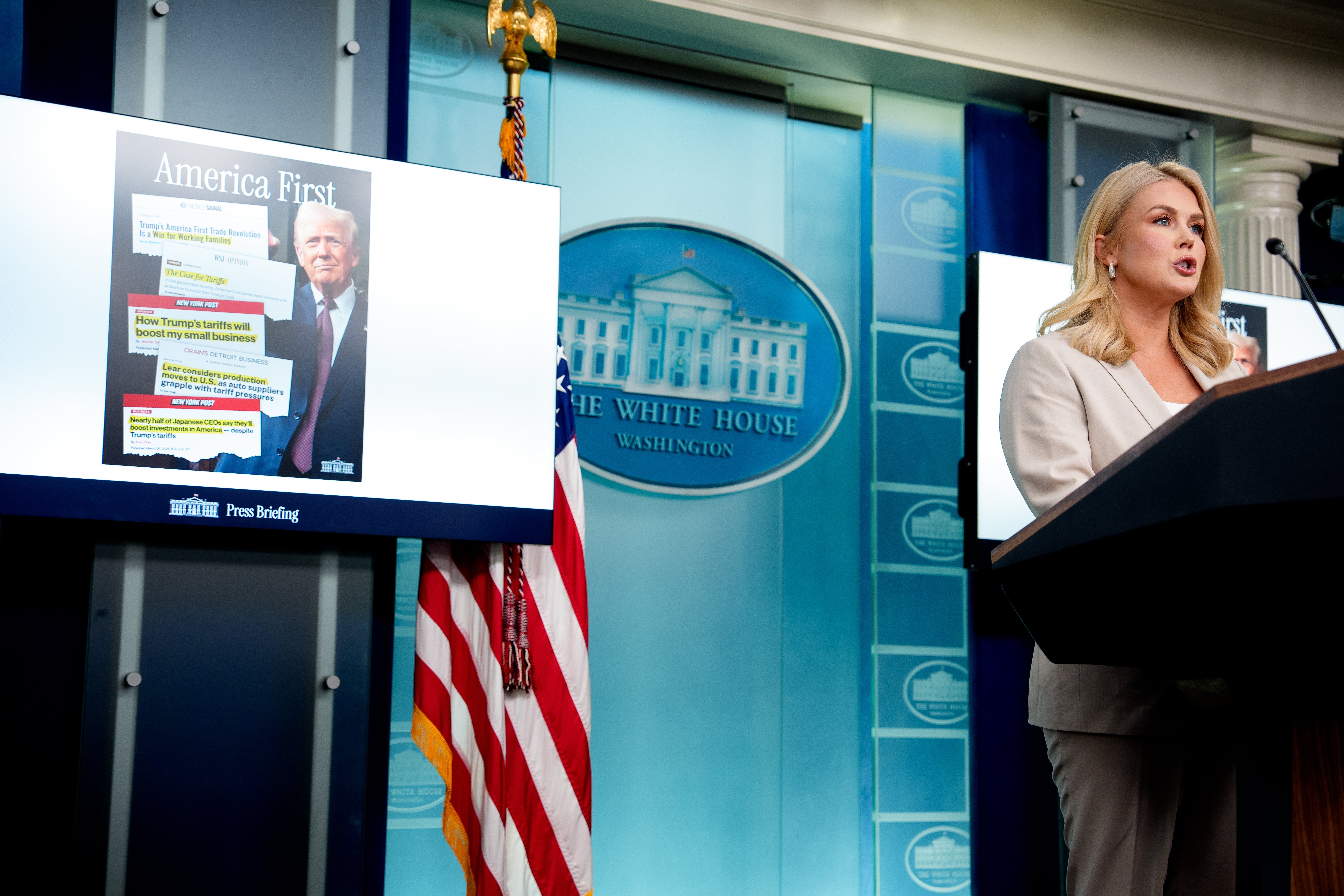 White House press secretary Karoline Leavitt has falsely labeled tariffs a ‘tax cut for the American people’