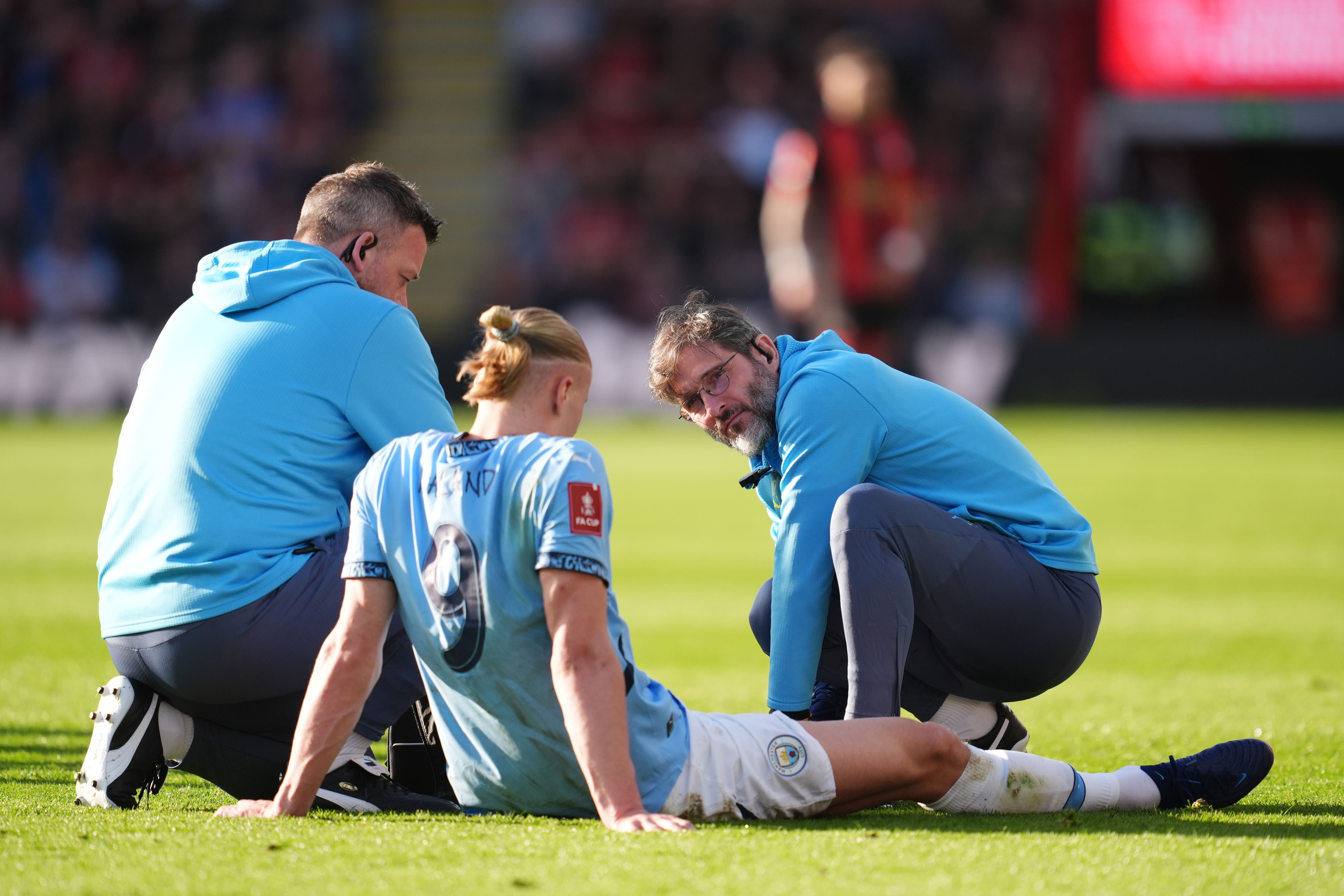Erling Haaland sustained an ankle injury in Manchester City’s FA Cup win at Bournemouth on Sunday (Adam Davy/PA)