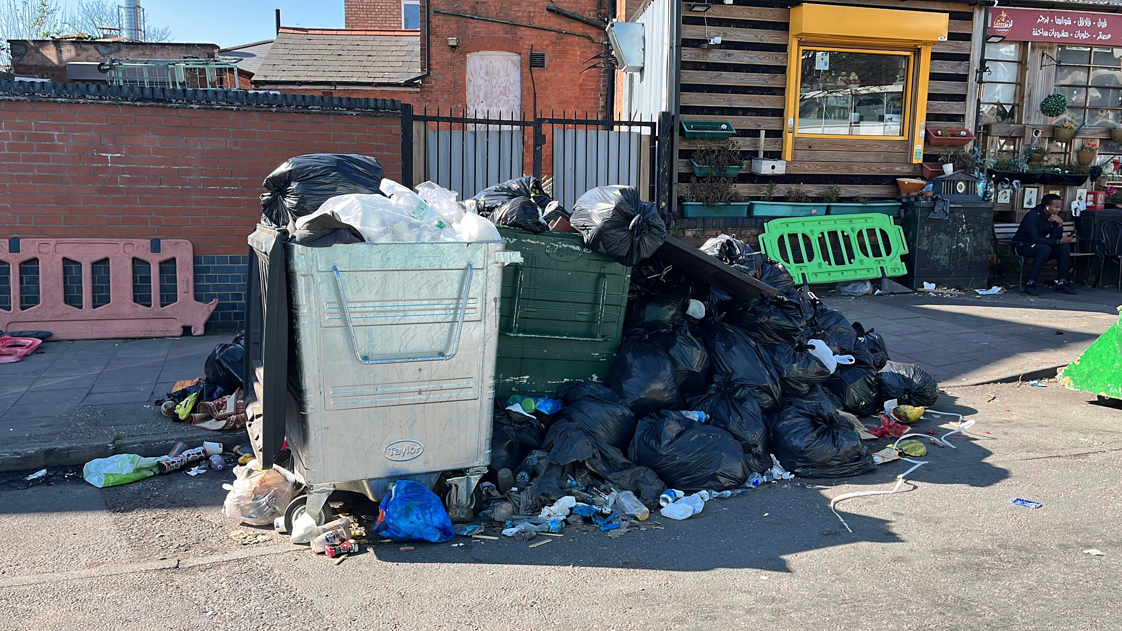 Black bags pile up on the streets of the Small Heath area of Birmingham on Wednesday as the bin strike continues