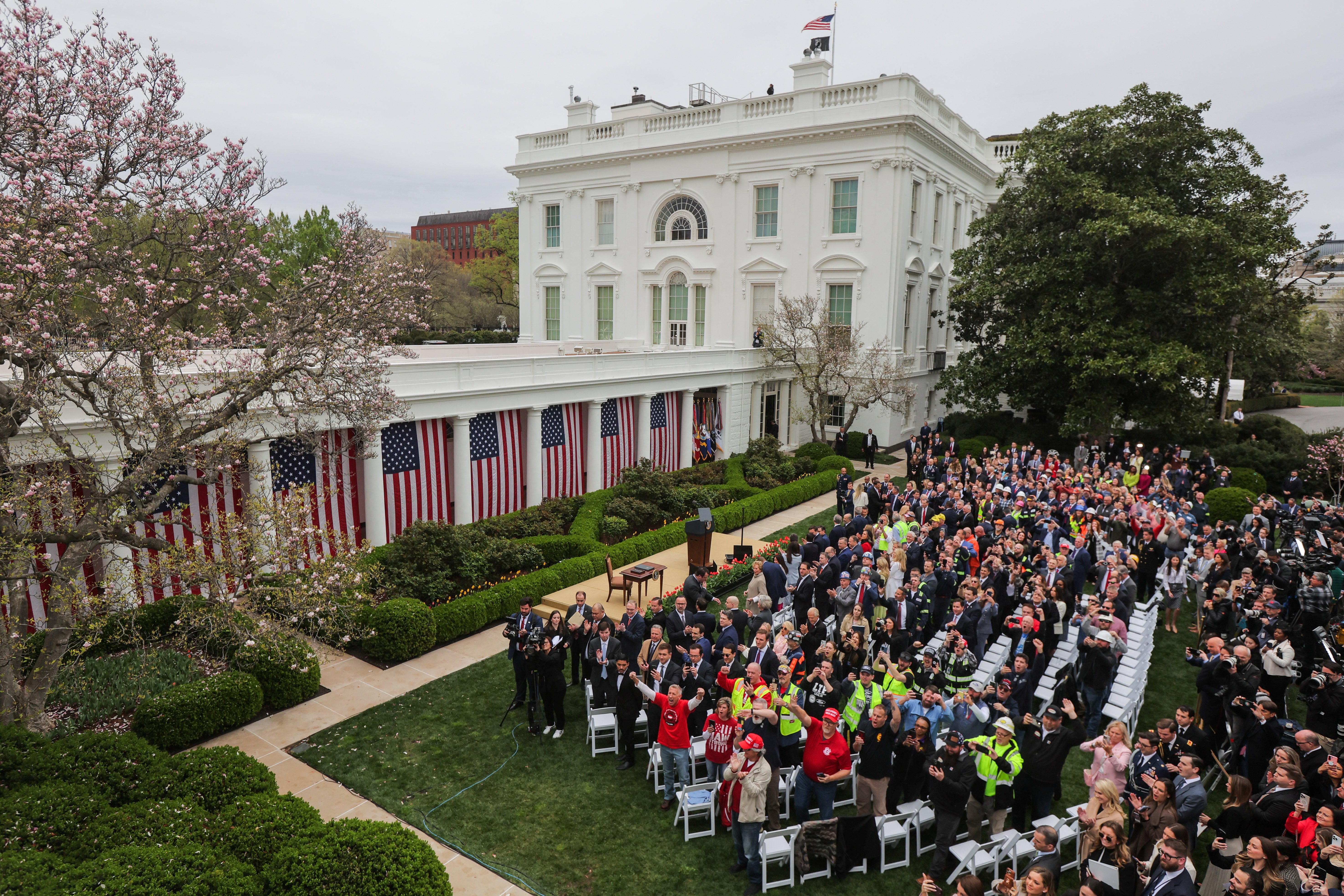 Attendees at the Rose Garden at the White House in Washington where Donald Trump announced historic tariffs