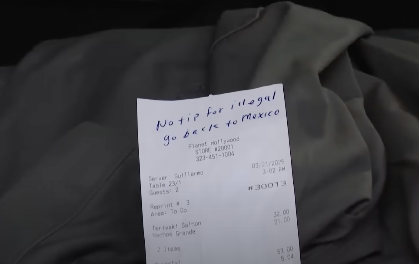 This is the message that greeted Guillermo Ortiz after he brought the check to a table