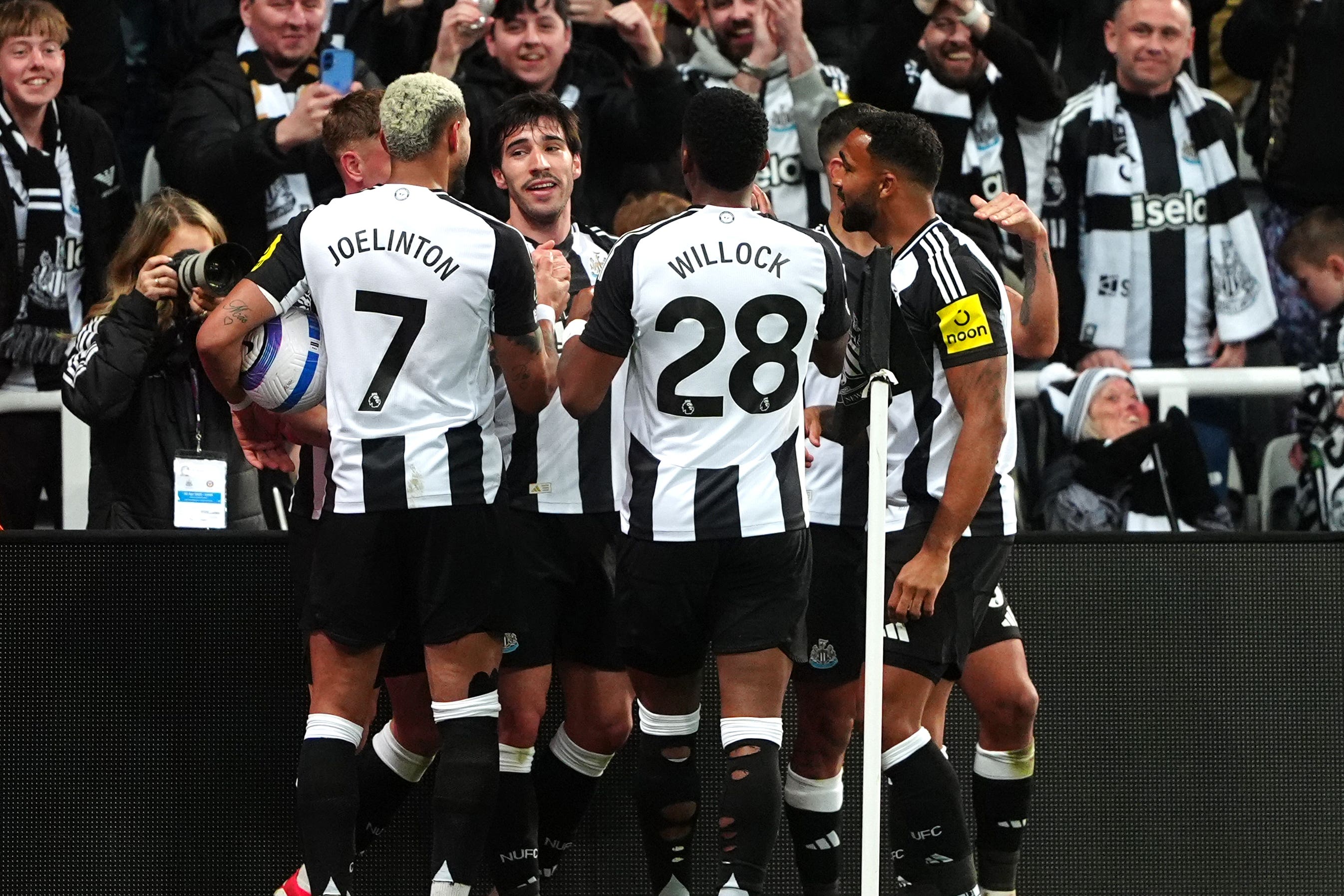 Sandro Tonali (centre) has his sights set firmly on the Champions League after firing Newcastle to victory over Brentford (Owen Humphreys/PA)