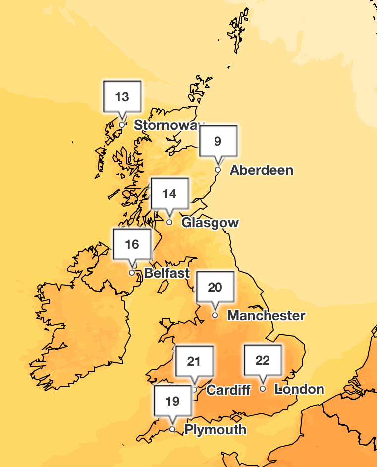 The south of England will see the warmest temperatures on Friday