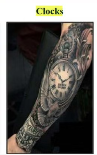 In the DHS documents, a screenshot of a clock matches a tattoo posted on Instagram by a British tattoo artist