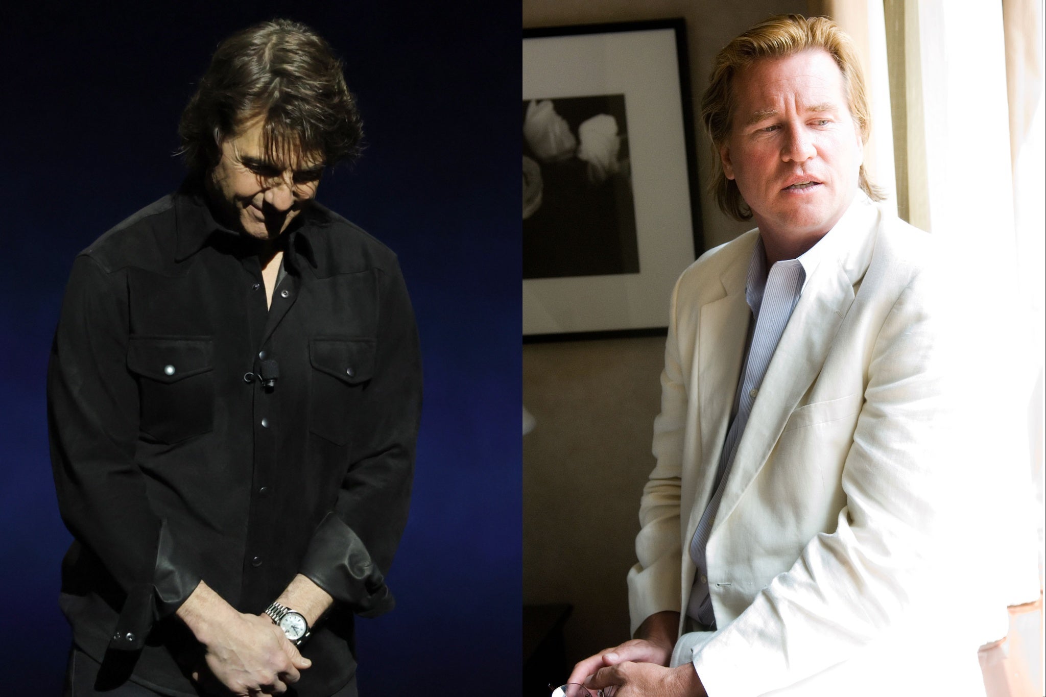 Tom Cruise holds a moment of silence at CinemaCon for Val Kilmer, pictured right in 2008