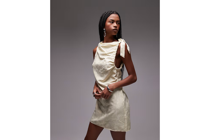 Best wedding guest dresses Indybest review Topshop tie shoulder jacquard mini dress in buttermilk