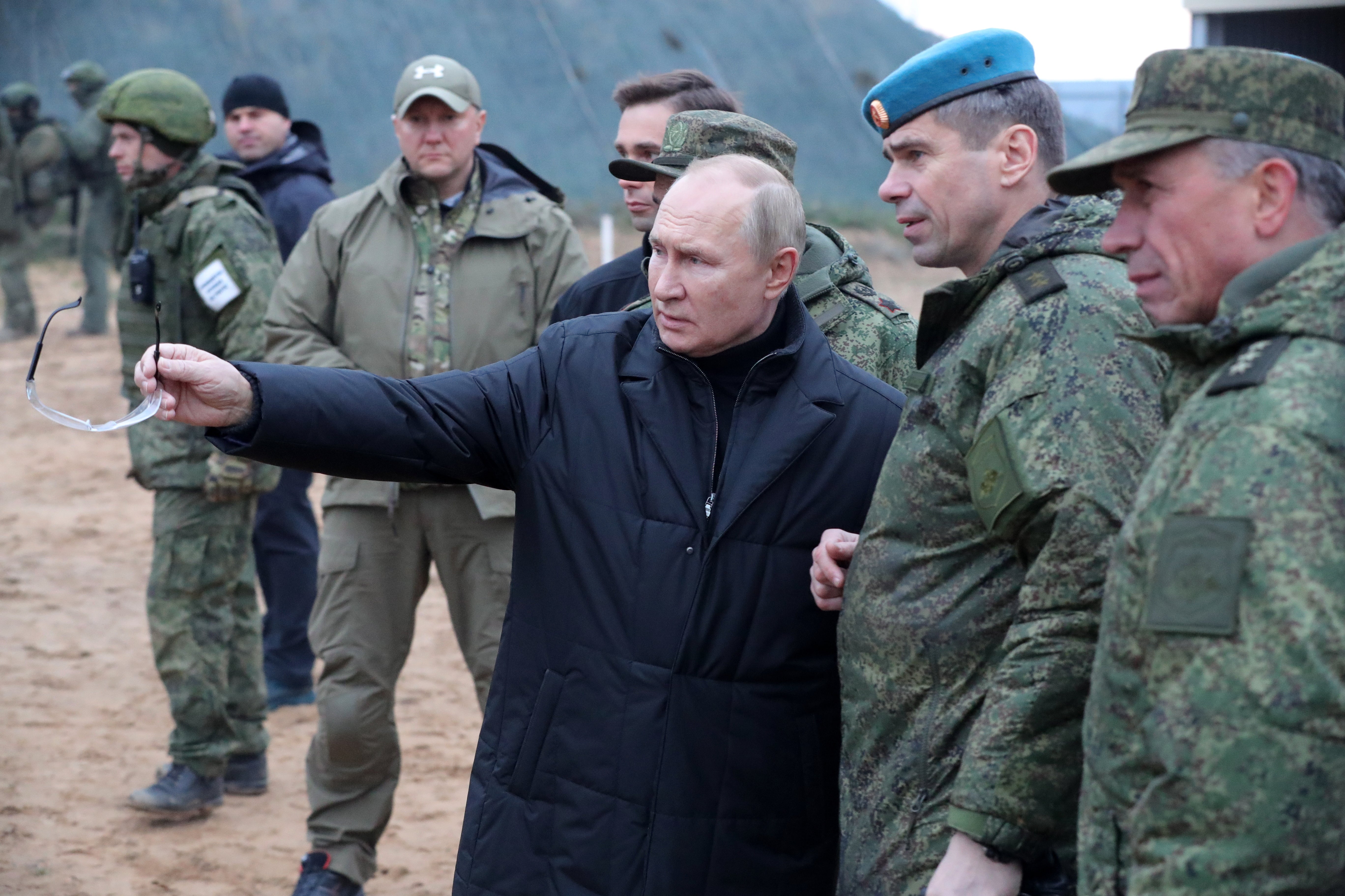 Russian president Vladimir Putin inspects the progress of mobilised servicemen’s training in 2022