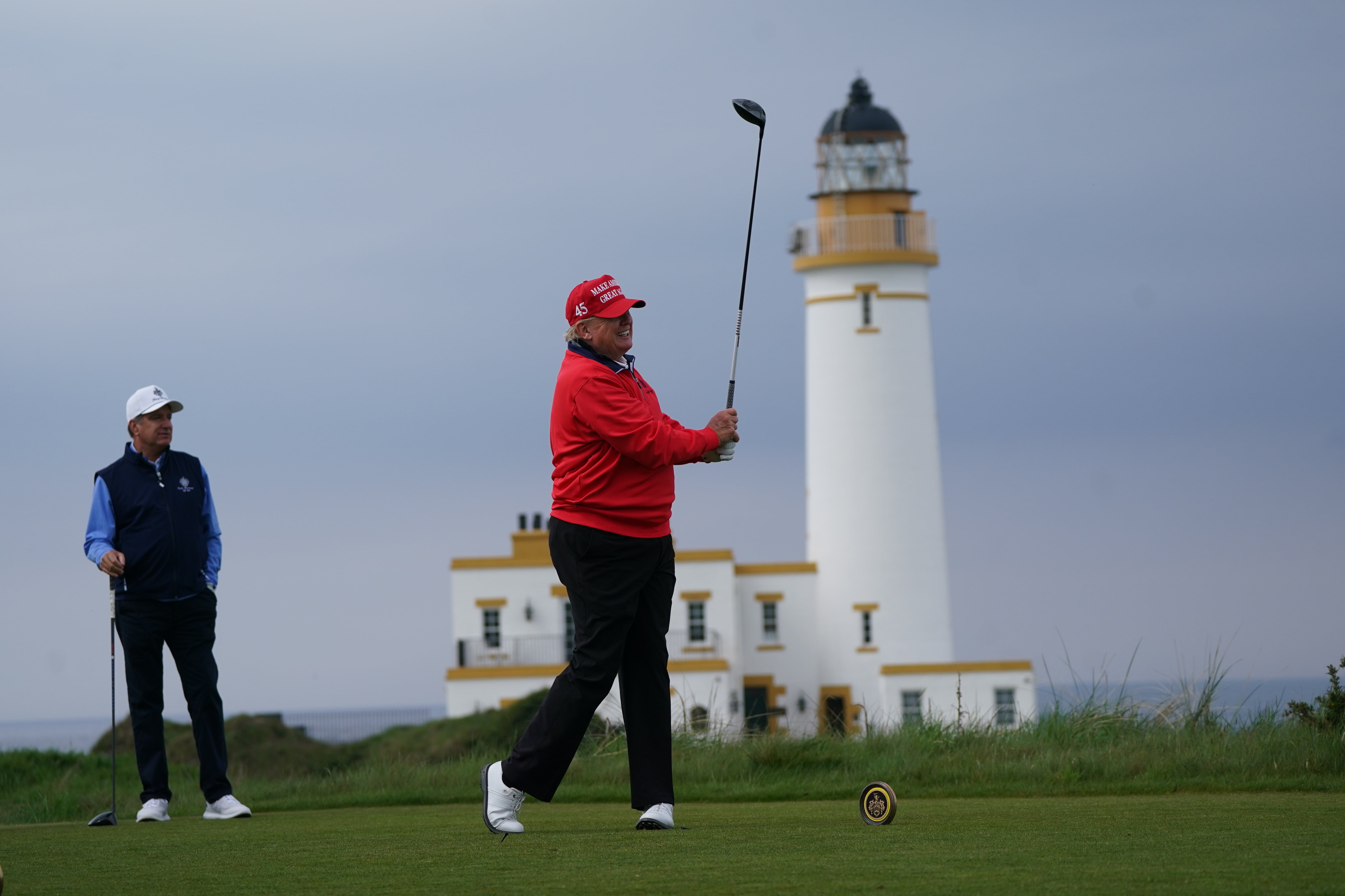 Donald Trump playing golf at his Turnberry course in South Ayrshire in 2023 (PA)