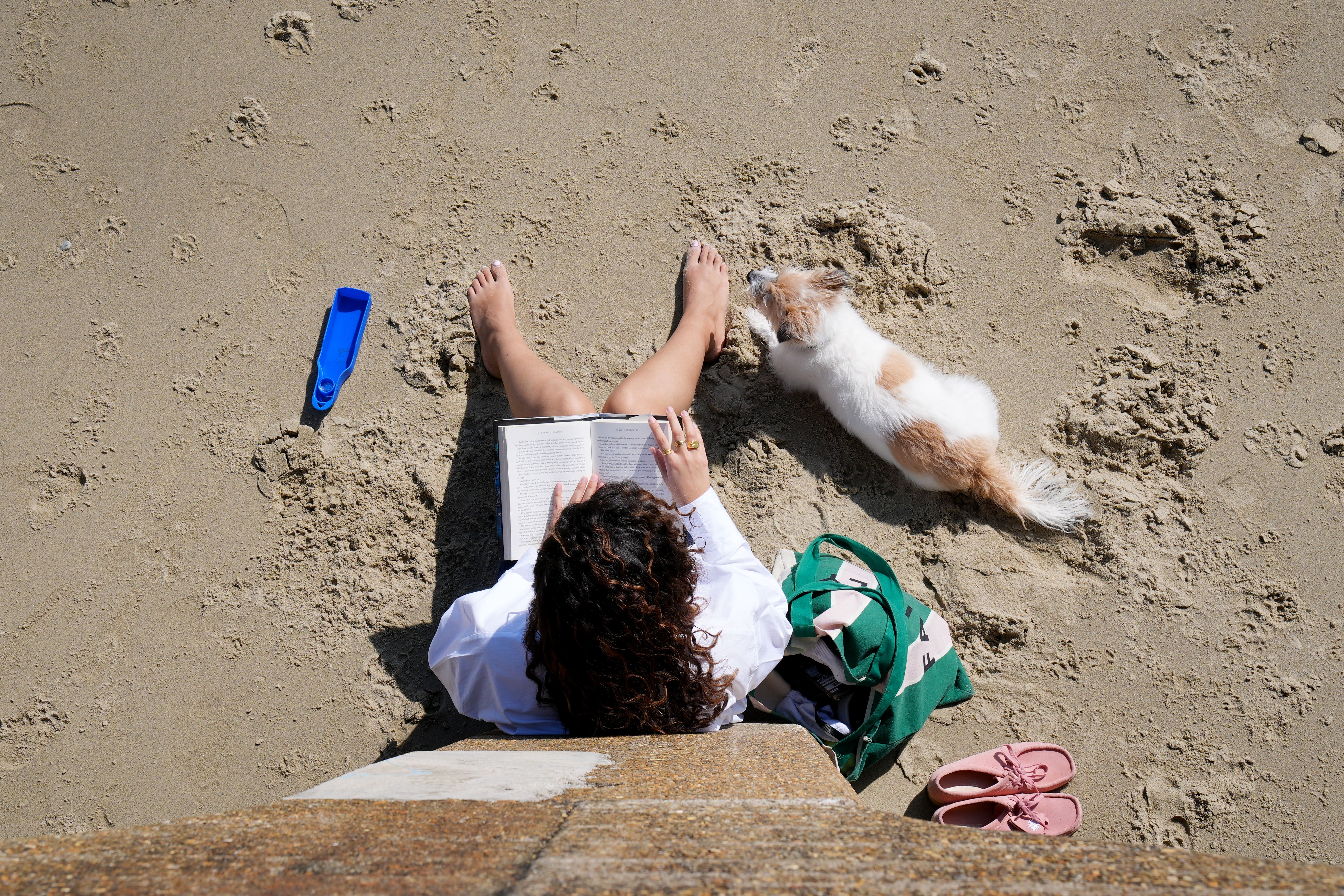 A lady reads a book in the sunshine on the beach in Folkestone, Kent (Gareth Fuller/PA)