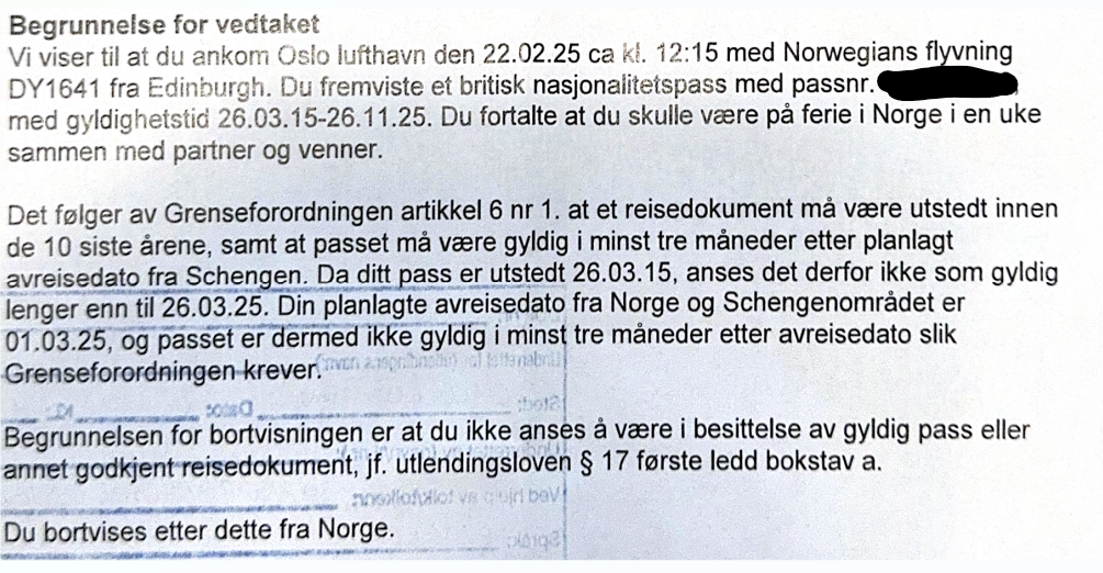 Expulsion order: the deportation notice served on a British holidaymaker in February 2025