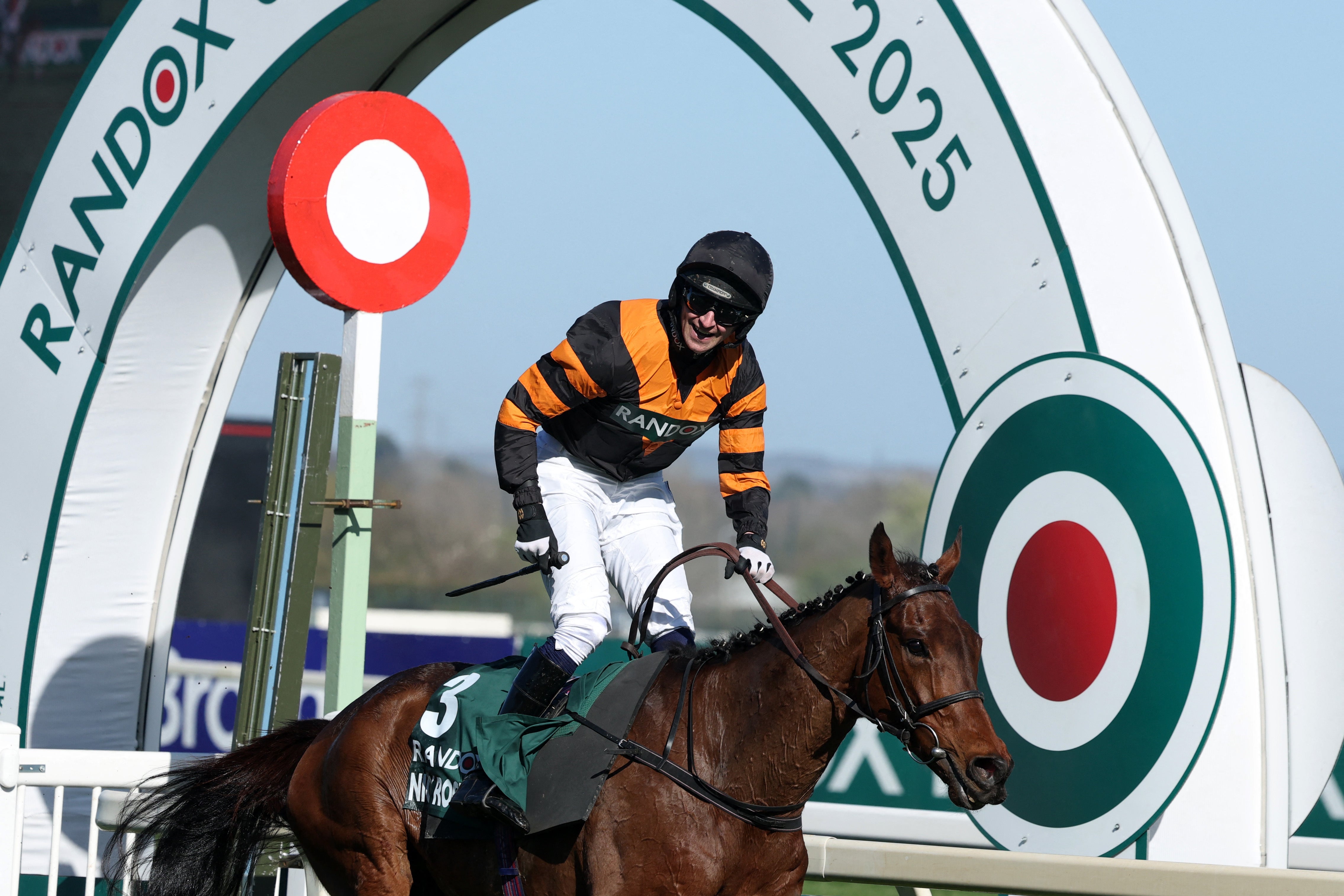 Nick Rockett, ridden by Patrick Mullins, celebrates after winning the Grand National
