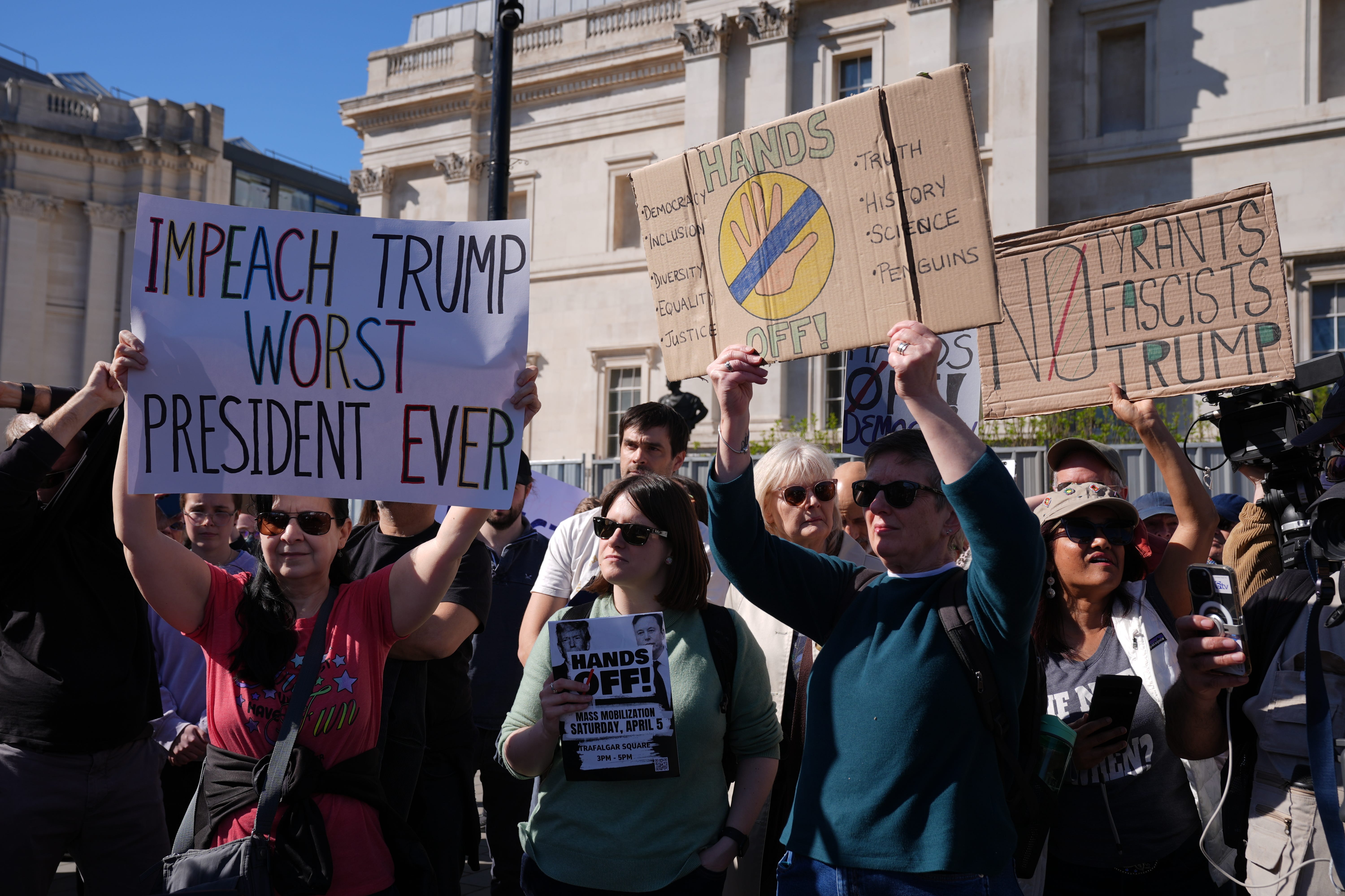 Hundreds of protesters have gathered in Trafalgar Square (Maja Smiejkowska/PA)