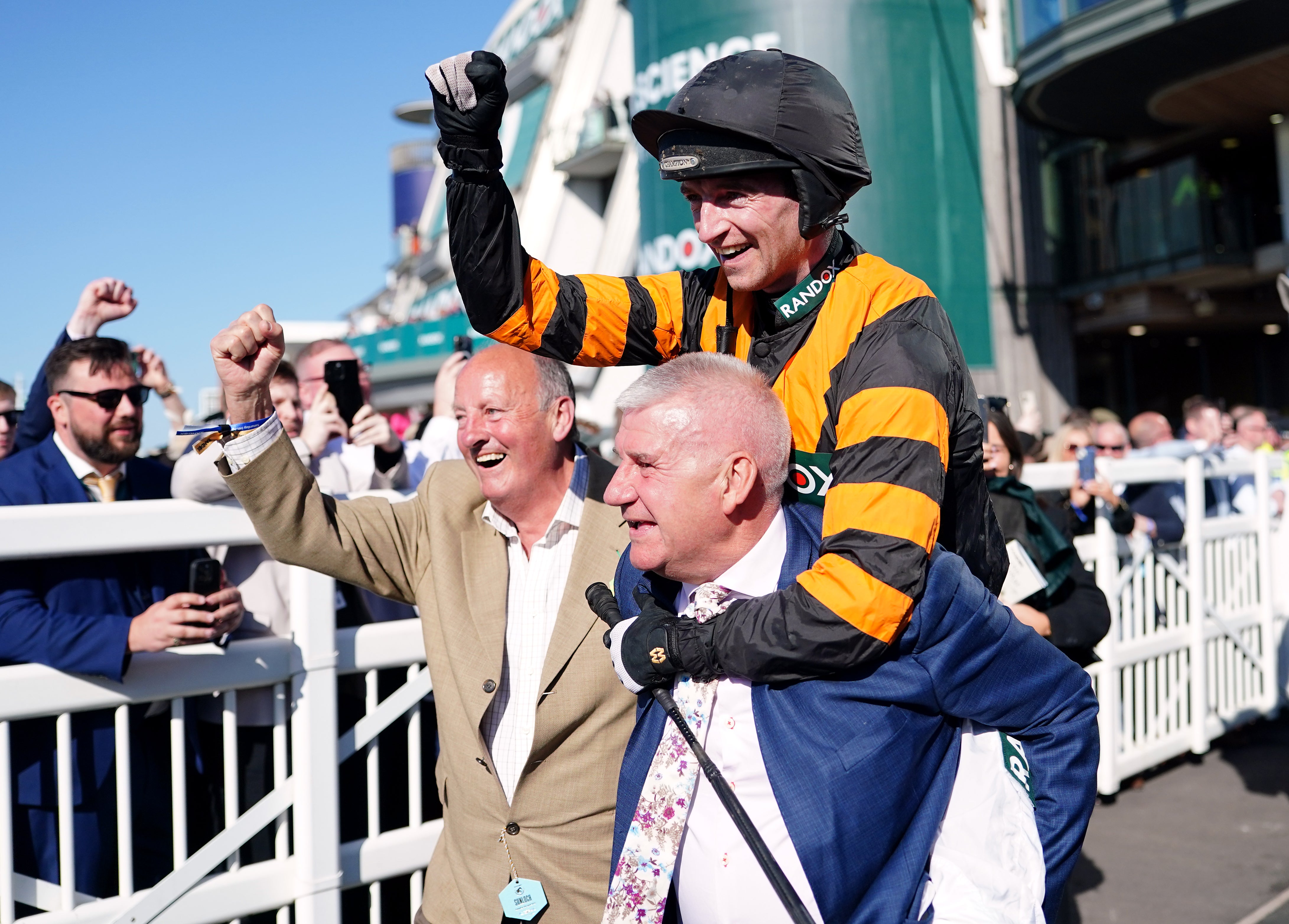 Owner Stuart Andrew and the winning jockey Patrick Mullins