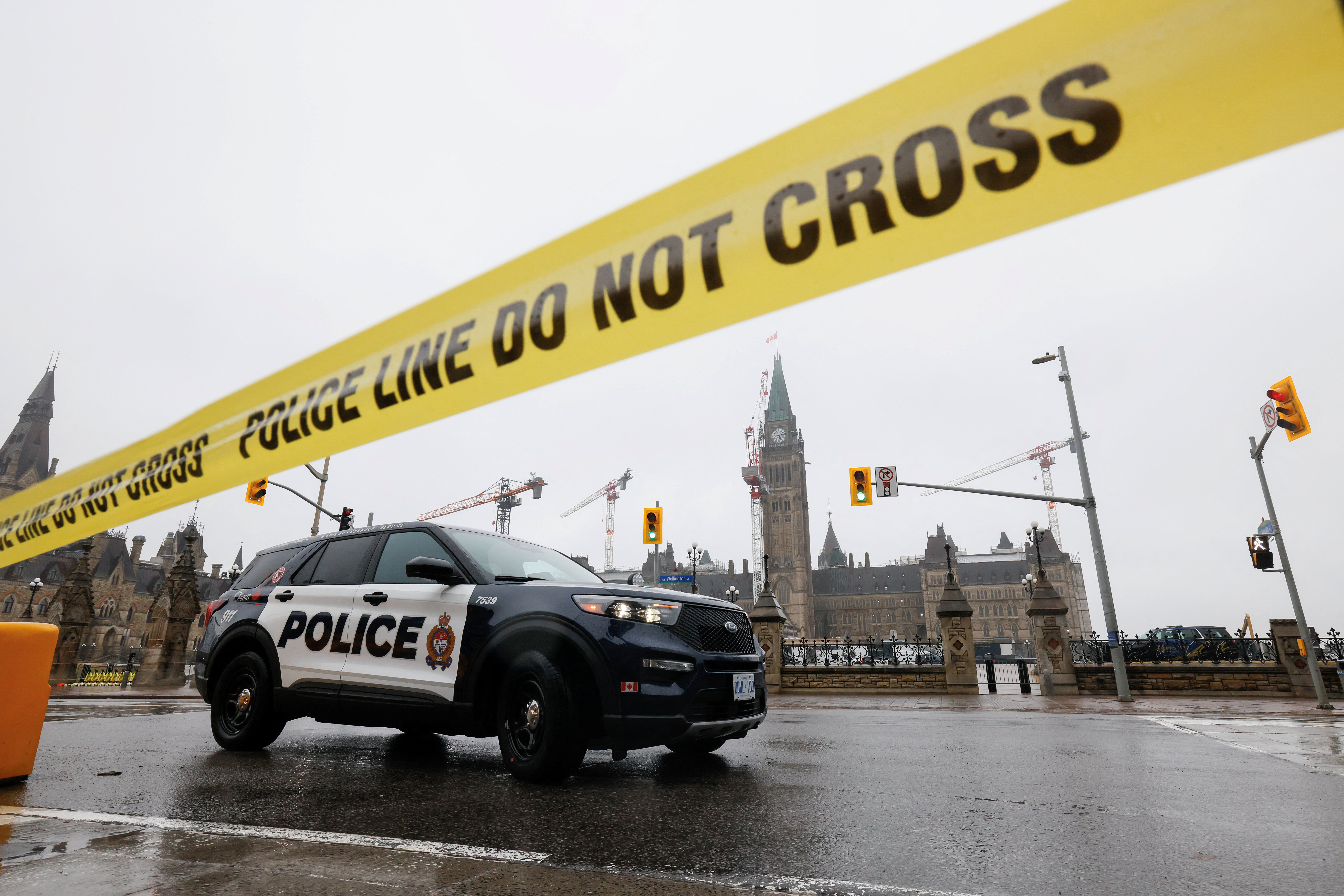 Police secure the perimeter of Canada's Parliament