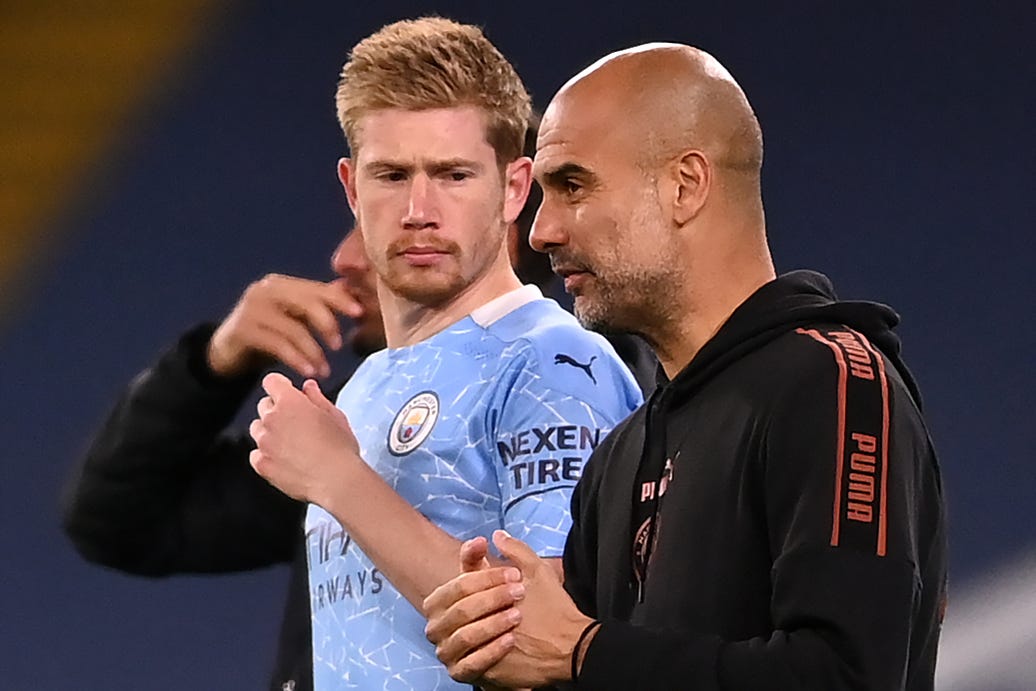 Kevin De Bruyne and Pep Guardiola will part ways at the end of the season (Laurence Griffiths/PA)