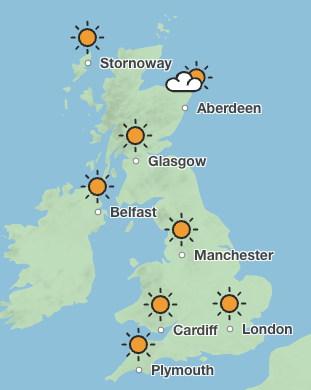 The UK is set to see highs of 21C on Saturday, according to the Met Office