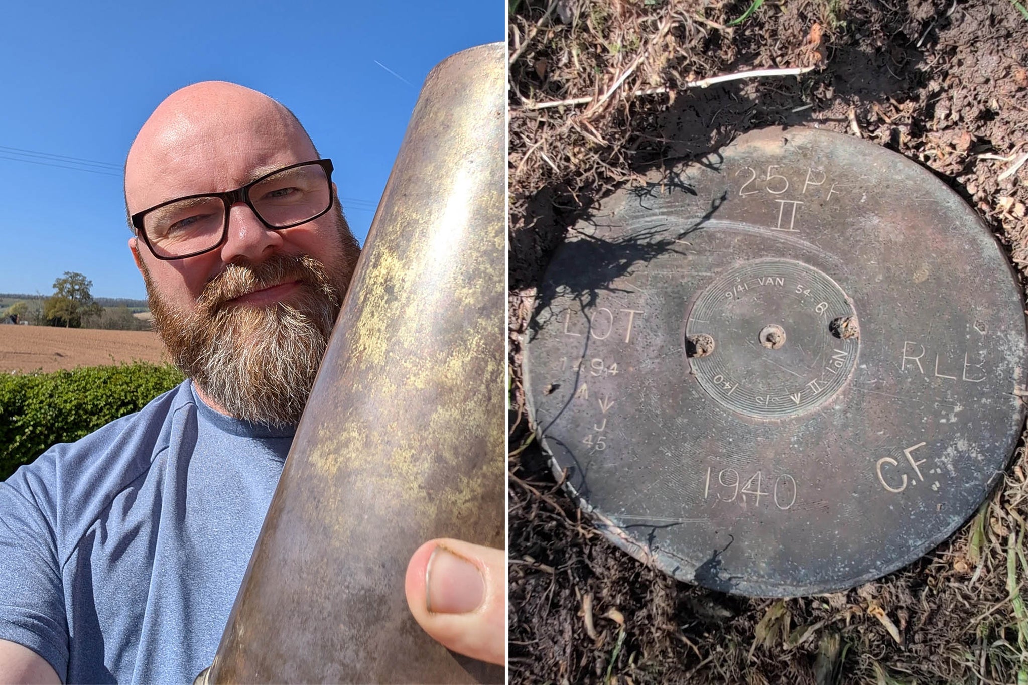 Ross Miller with his 1940s bombshell, found in his garden while he was mowing the lawn