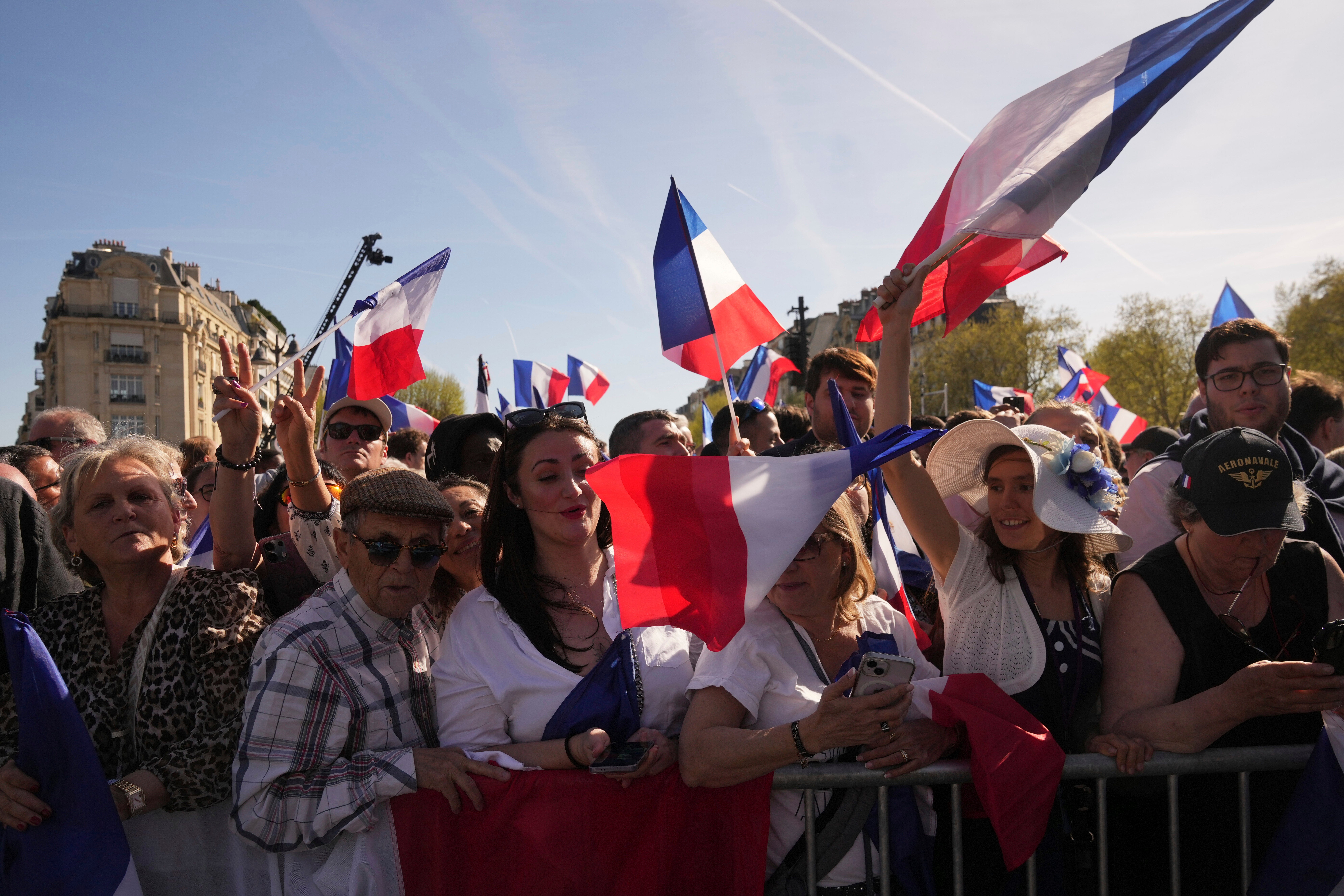 Le Pen supporters near the parliament in Paris on Sunday