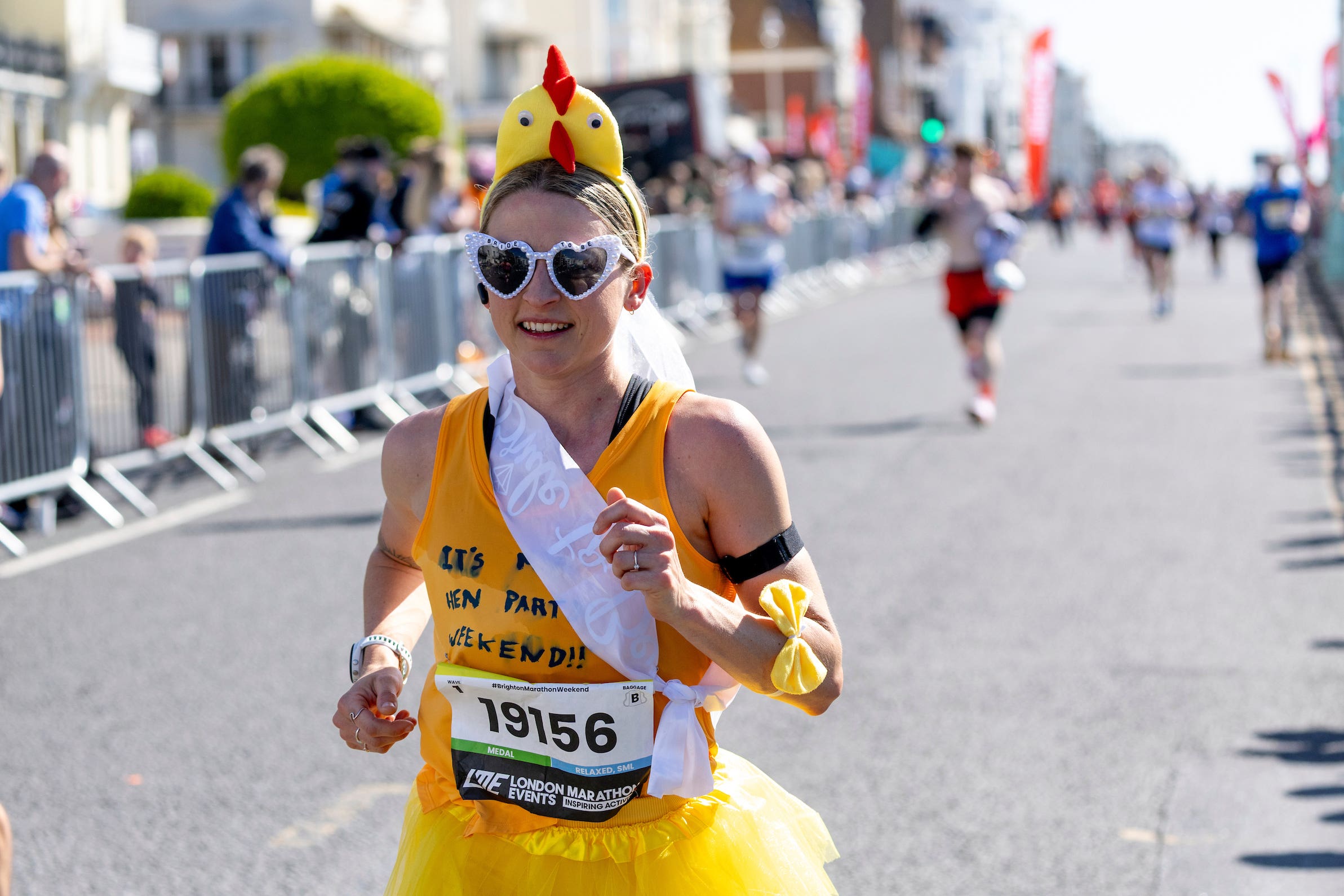 Emily Marchant ran the Brighton Marathon and came third during her hen-do (David Cliff/London Marathon Events/PA)