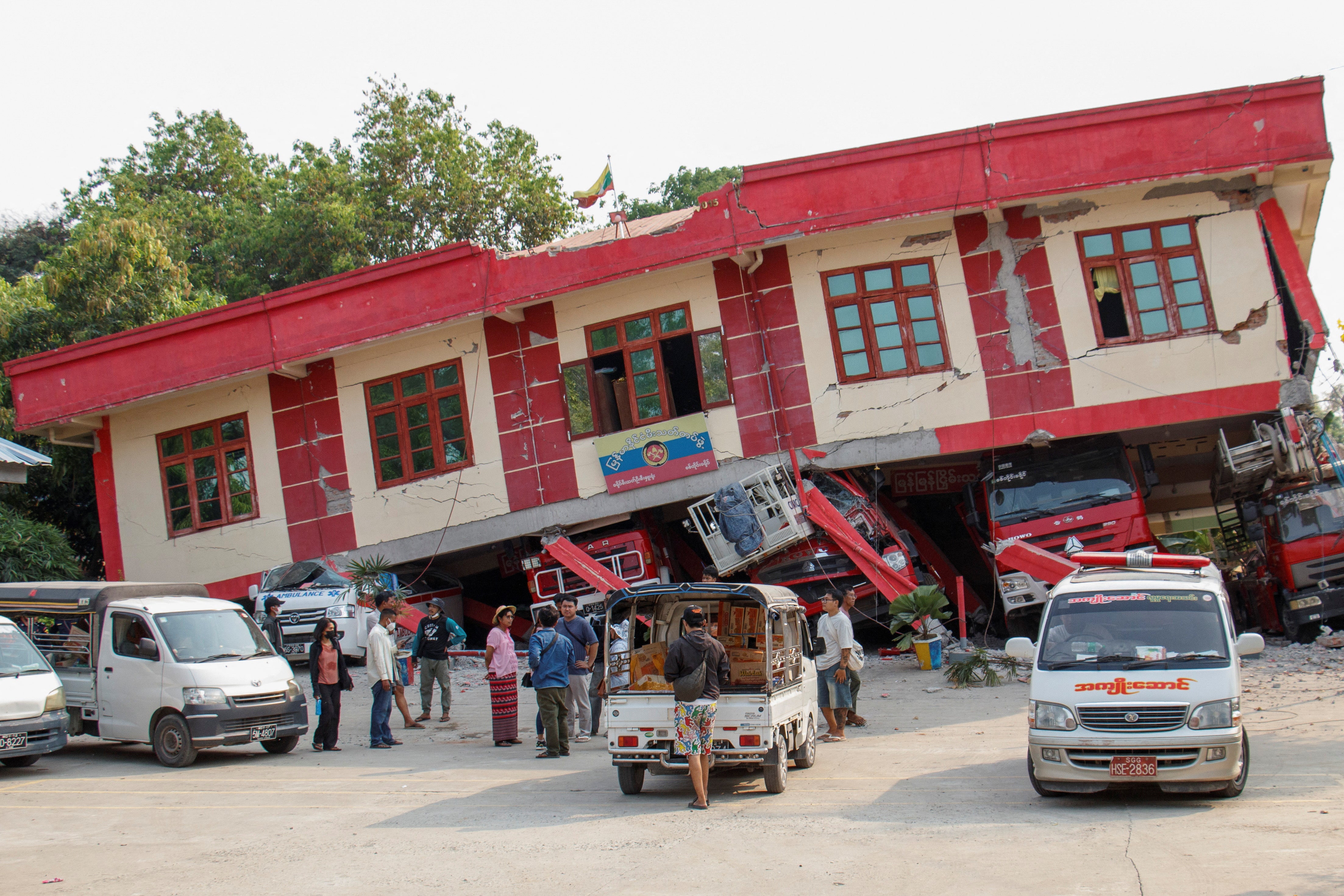 A collapsed fire station in Sagaing