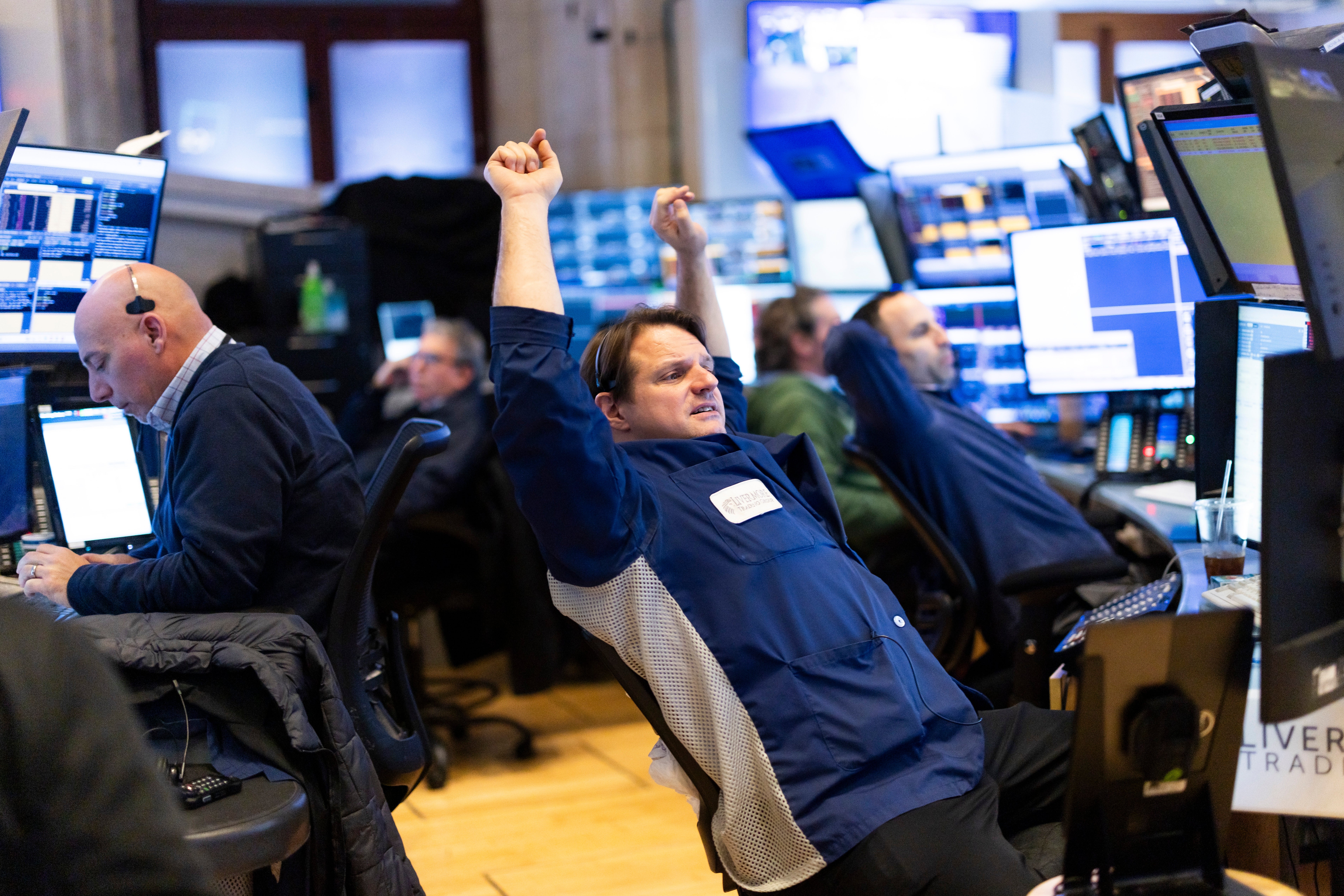 Traders work at the New York Stock Exchange Monday. The stock market saw historic lows last week after Trump announced blanket tariffs on nearly every country and the volatility continued to start the week