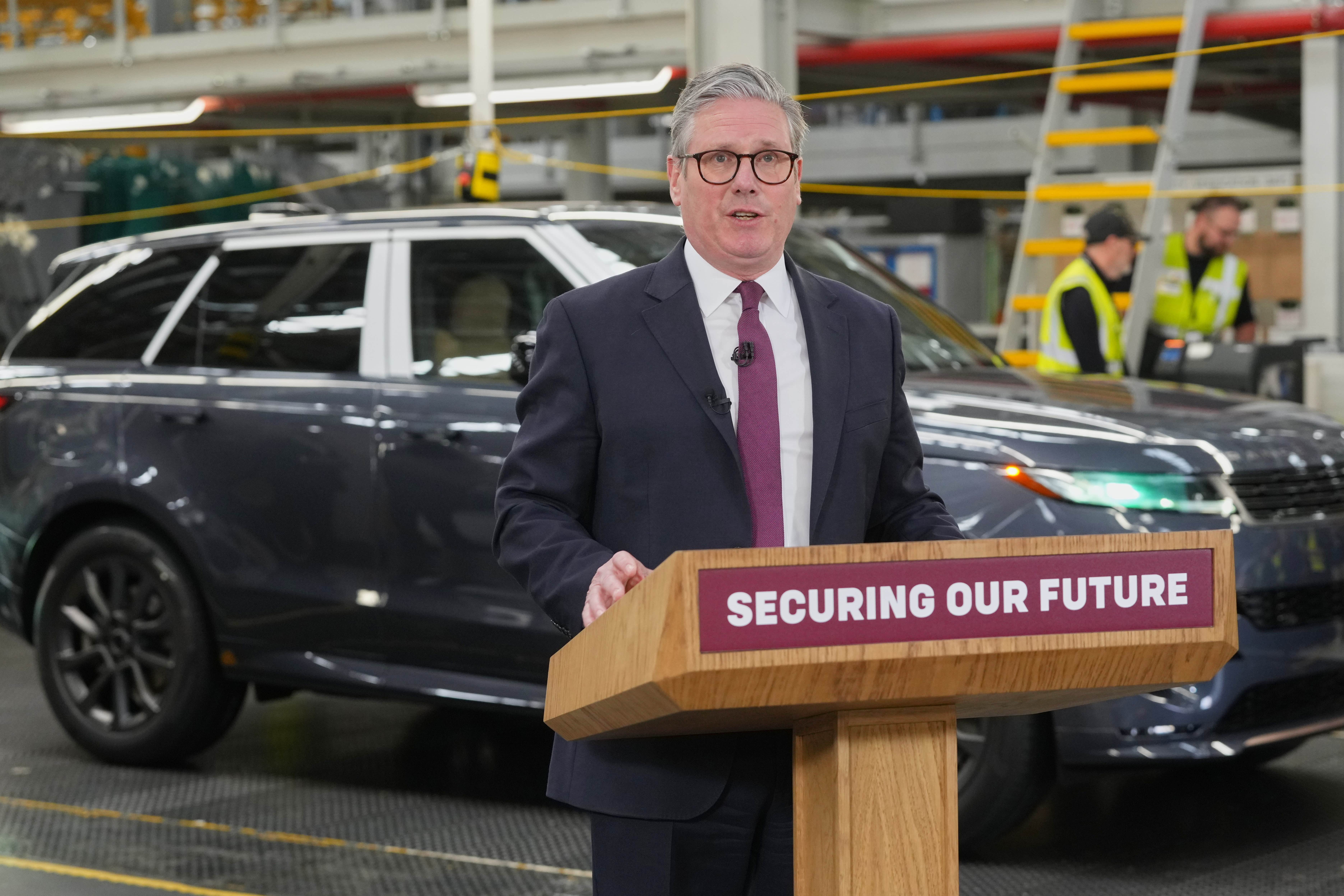 Prime Minister Sir Keir Starmer speaking during a visit to Jaguar Land Rover in Birmingham (Kirsty Wigglesworth/PA)