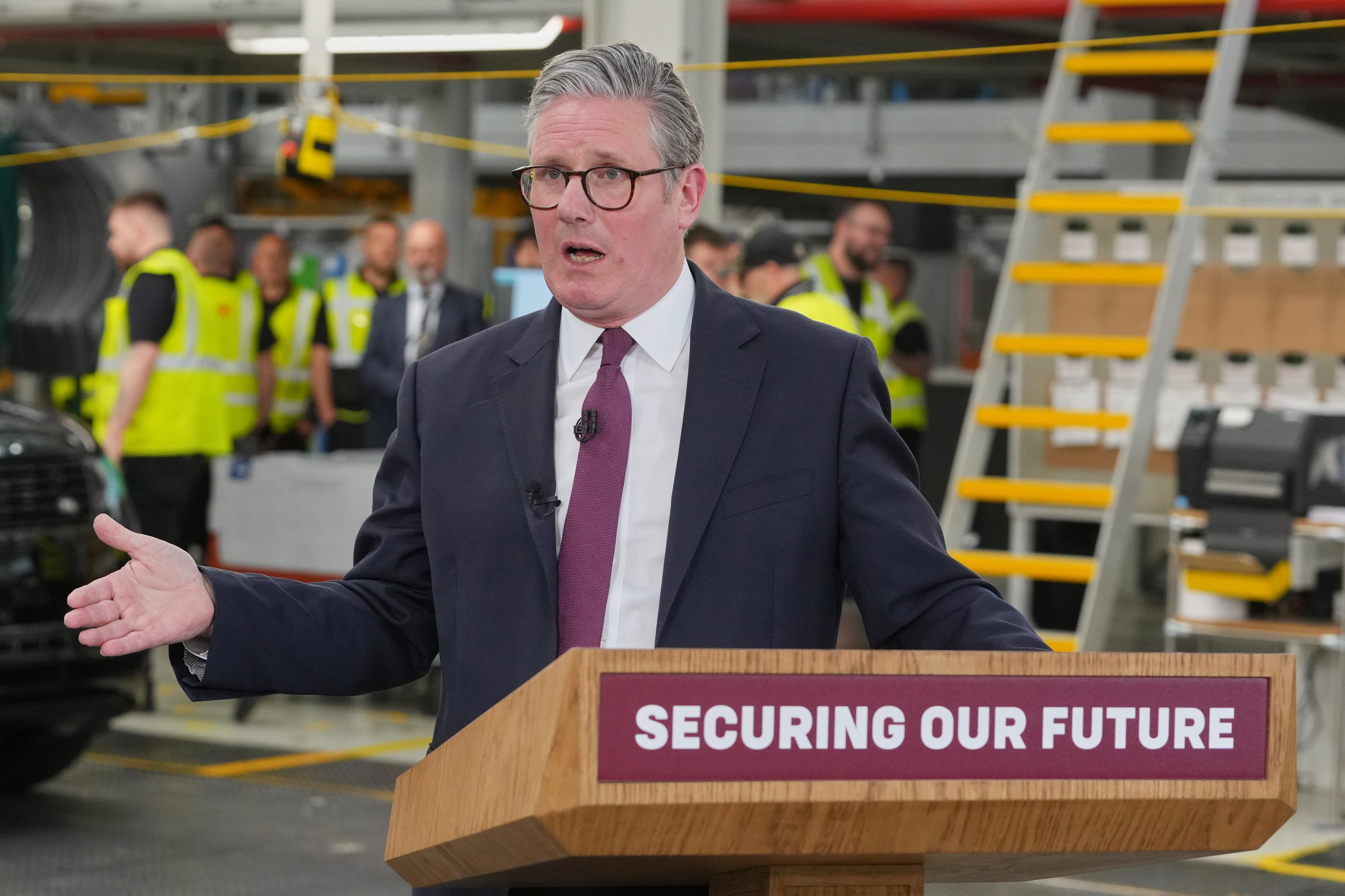 Prime Minister Sir Keir Starmer speaking during a visit to Jaguar Land Rover in Birmingham. (Kirsty Wigglesworth/PA)