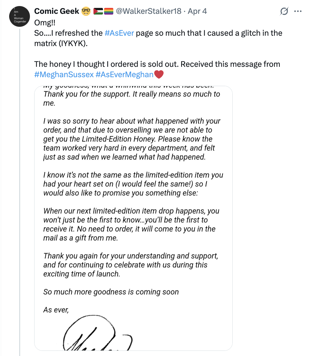 Meghan Markle sent personal apologies to customers who didn't receive their orders