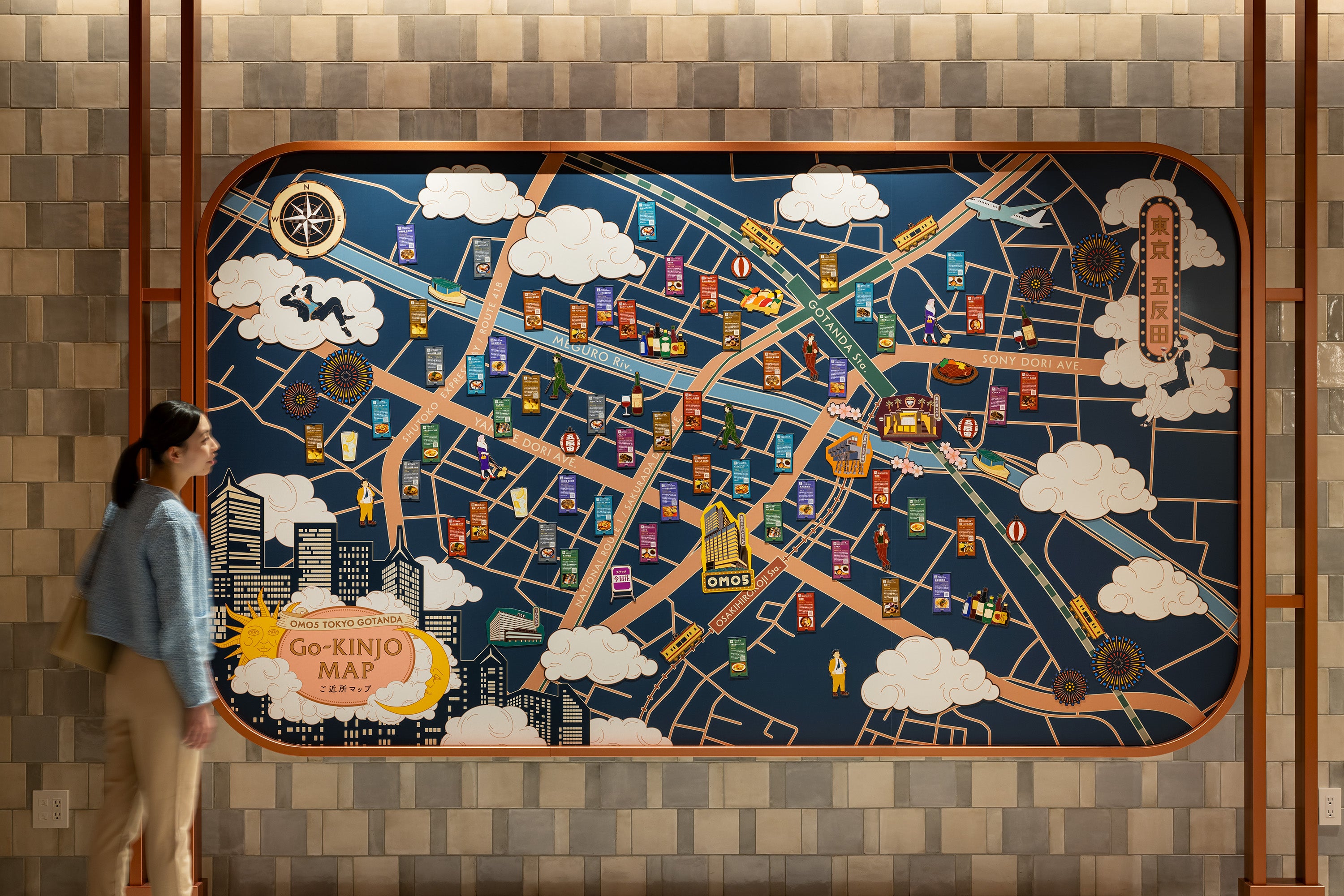 The map in reception showing the hundreds of food and drink options nearby