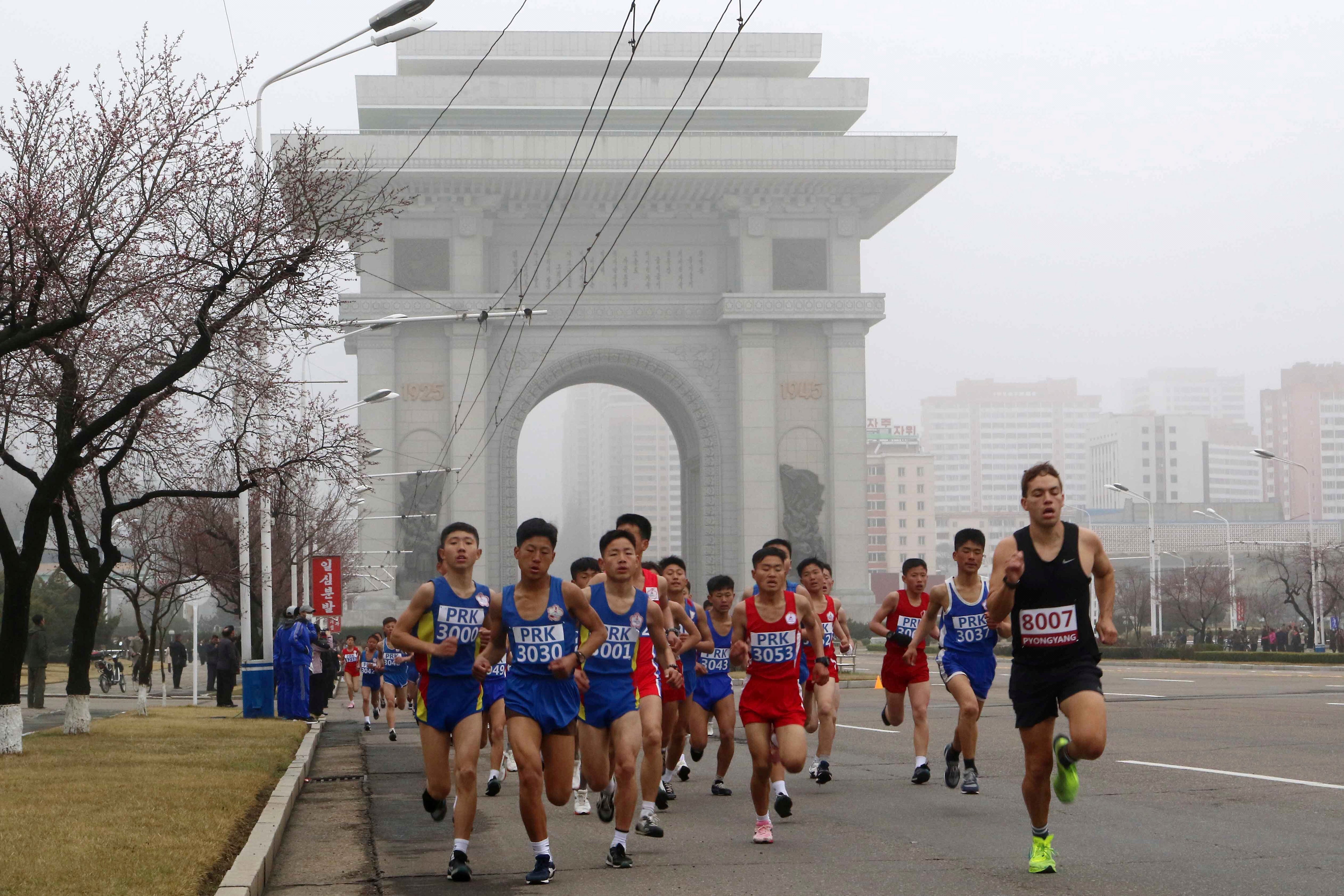 Runners take part in the Pyongyang marathon