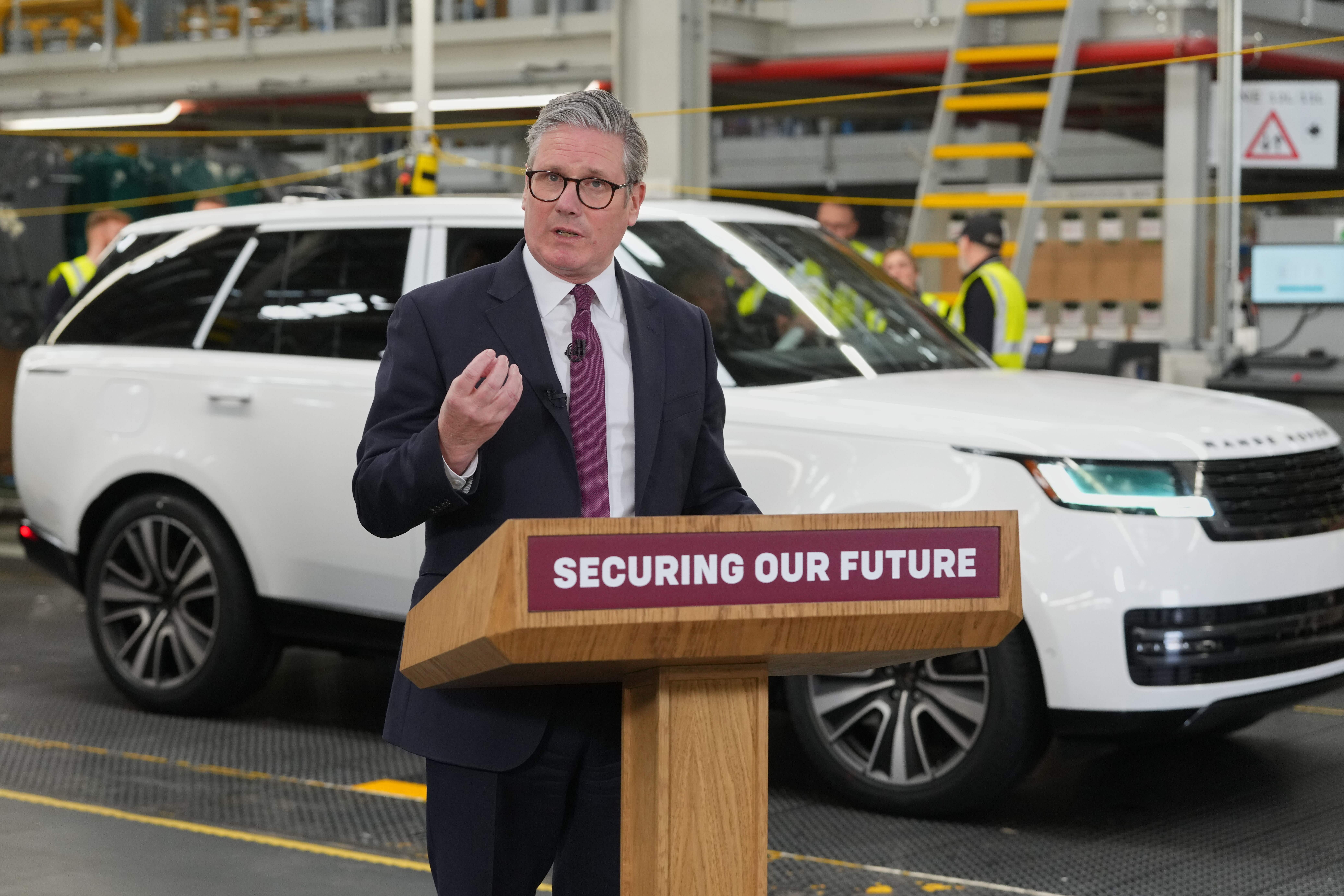 Prime Minister Sir Keir Starmer speaking during a visit to Jaguar Land Rover in Birmingham (Kirsty Wigglesworth/PA)