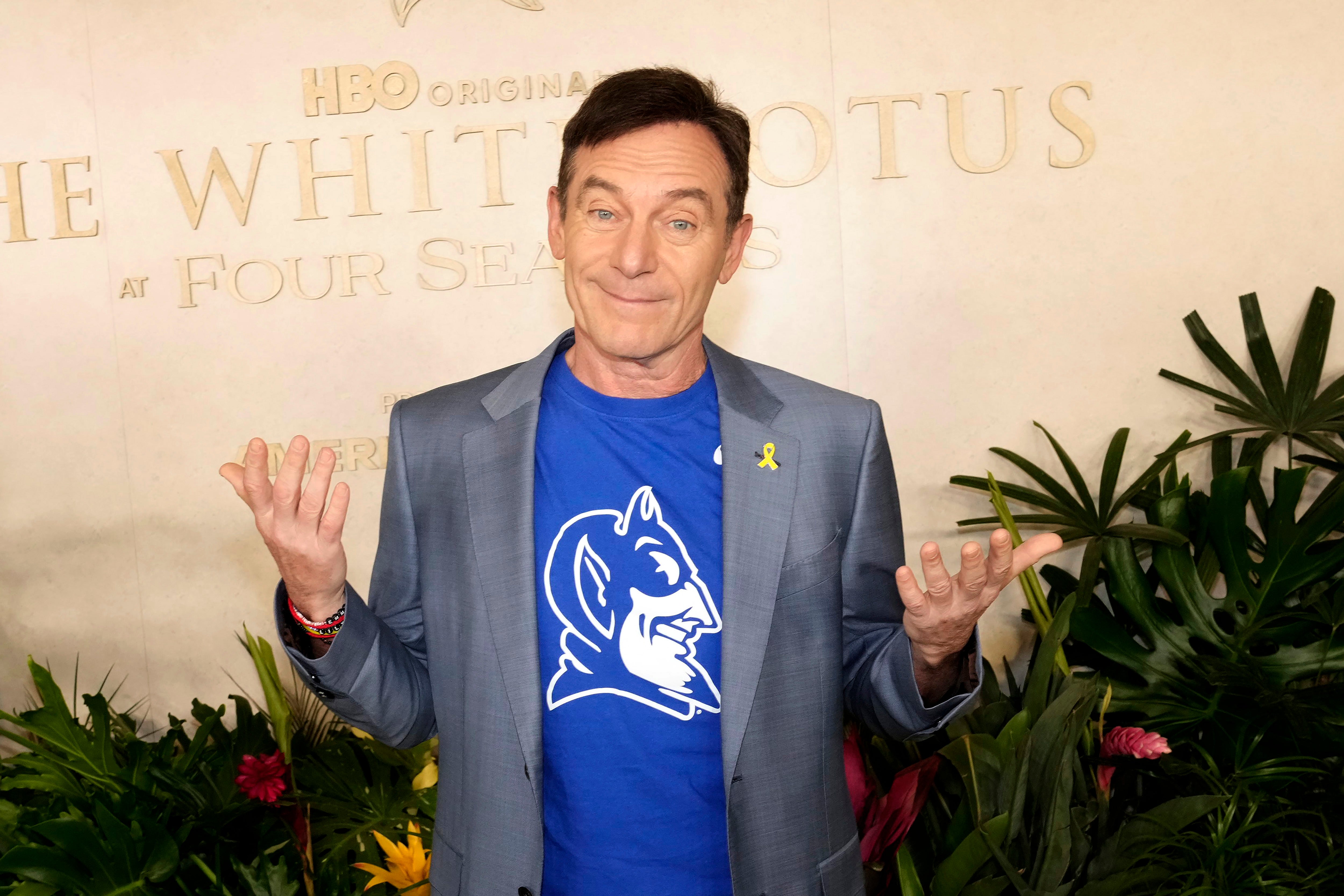 Jason Isaacs donned Duke University apparel at the ‘White Lotus’ finale event