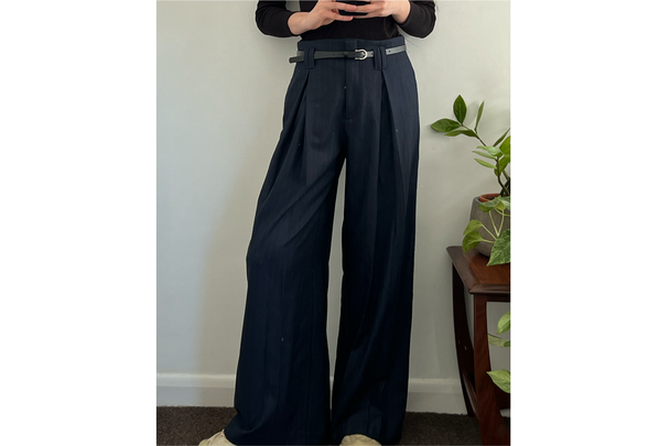 River Island navy belted wide leg trousers