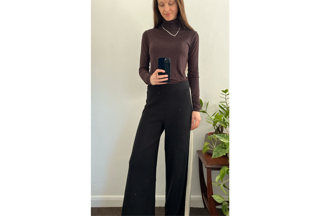 Tala wide leg contrast ribbed knit trousers 