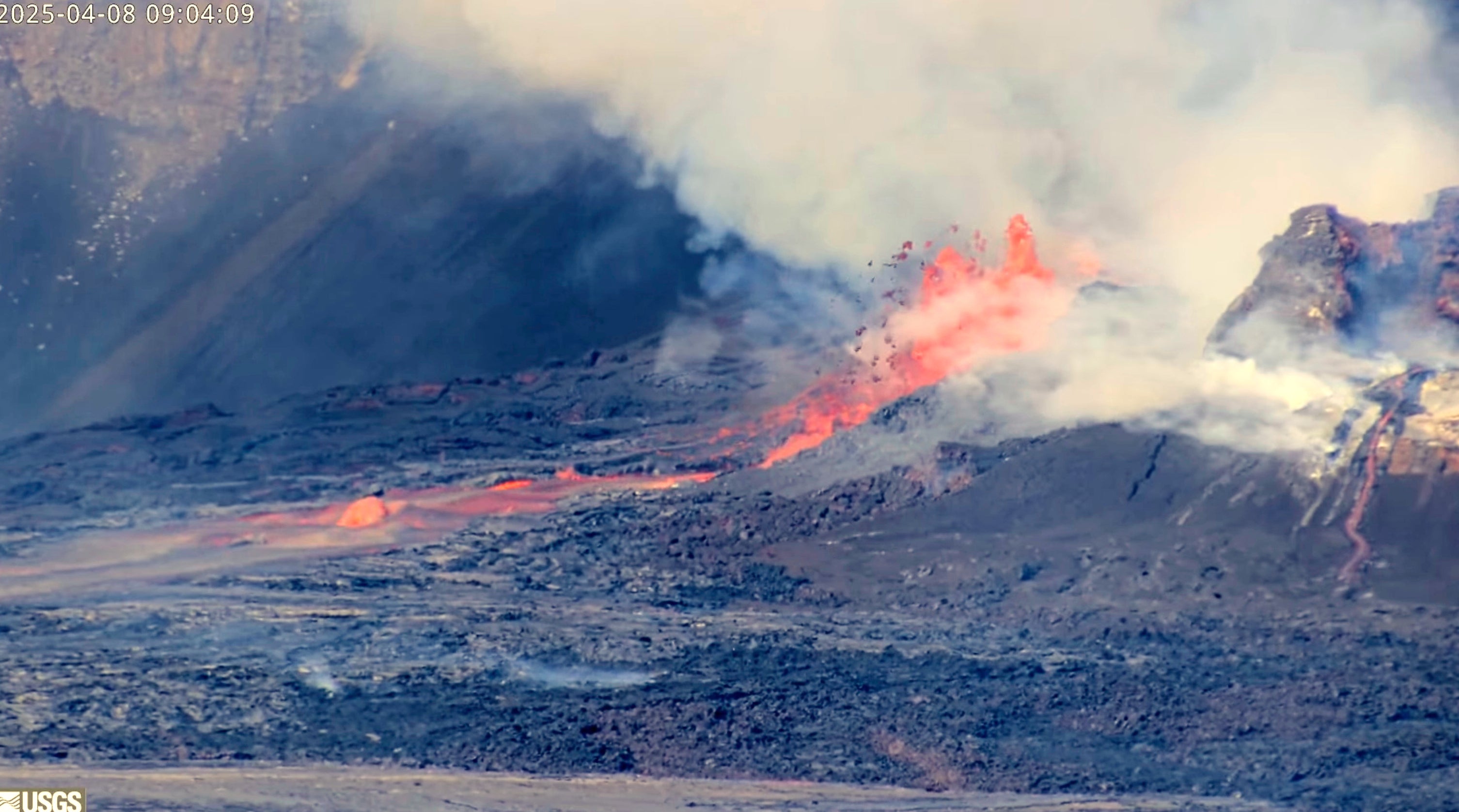 An ongoing eruption of the Kilauea volcano inside Hawaii Volcanoes National Park