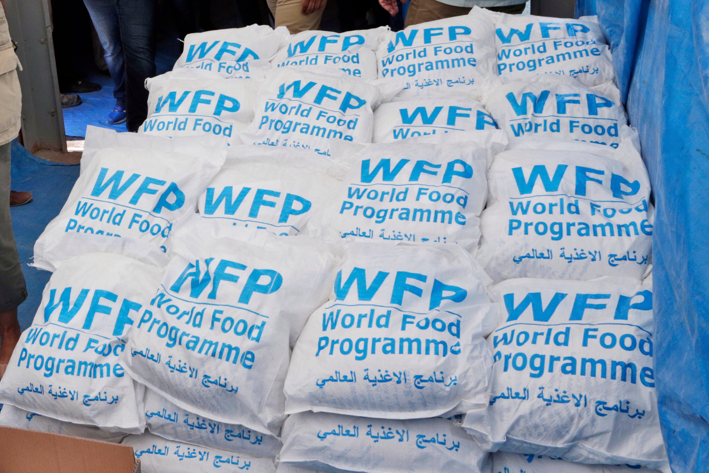 <p>World Food Programme packages, paid for with international aid, await passage across the Reyhanli Border Crossing to Syria</p>