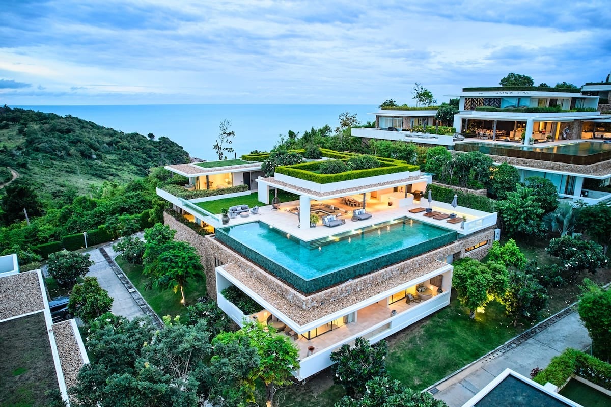 The Koh Samui villa sits above the Gulf of Thailand