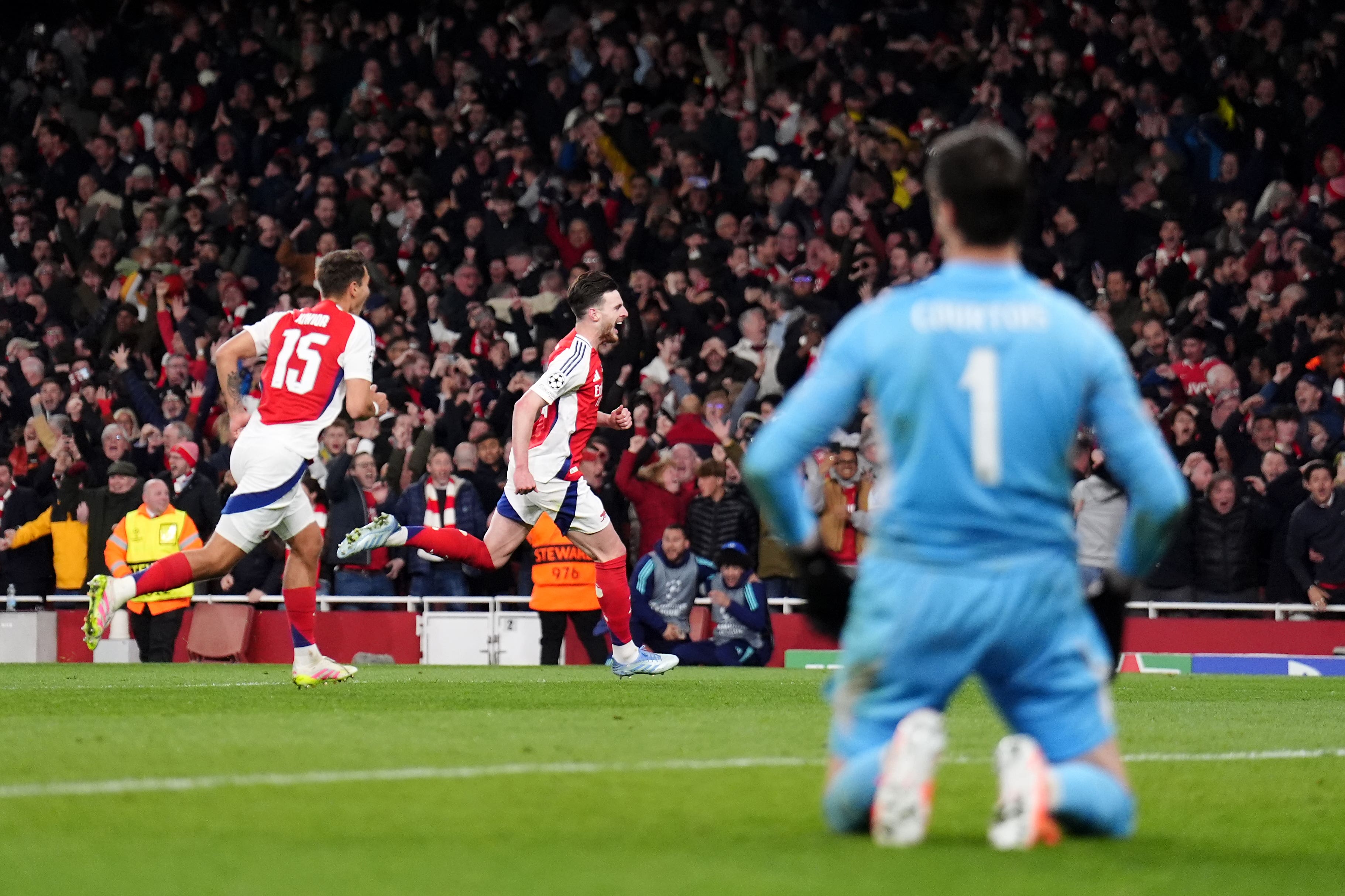 Declan Rice scored two free-kicks in Arsenal’s victory over Real Madrid in the Champions League (John Walton/PA)