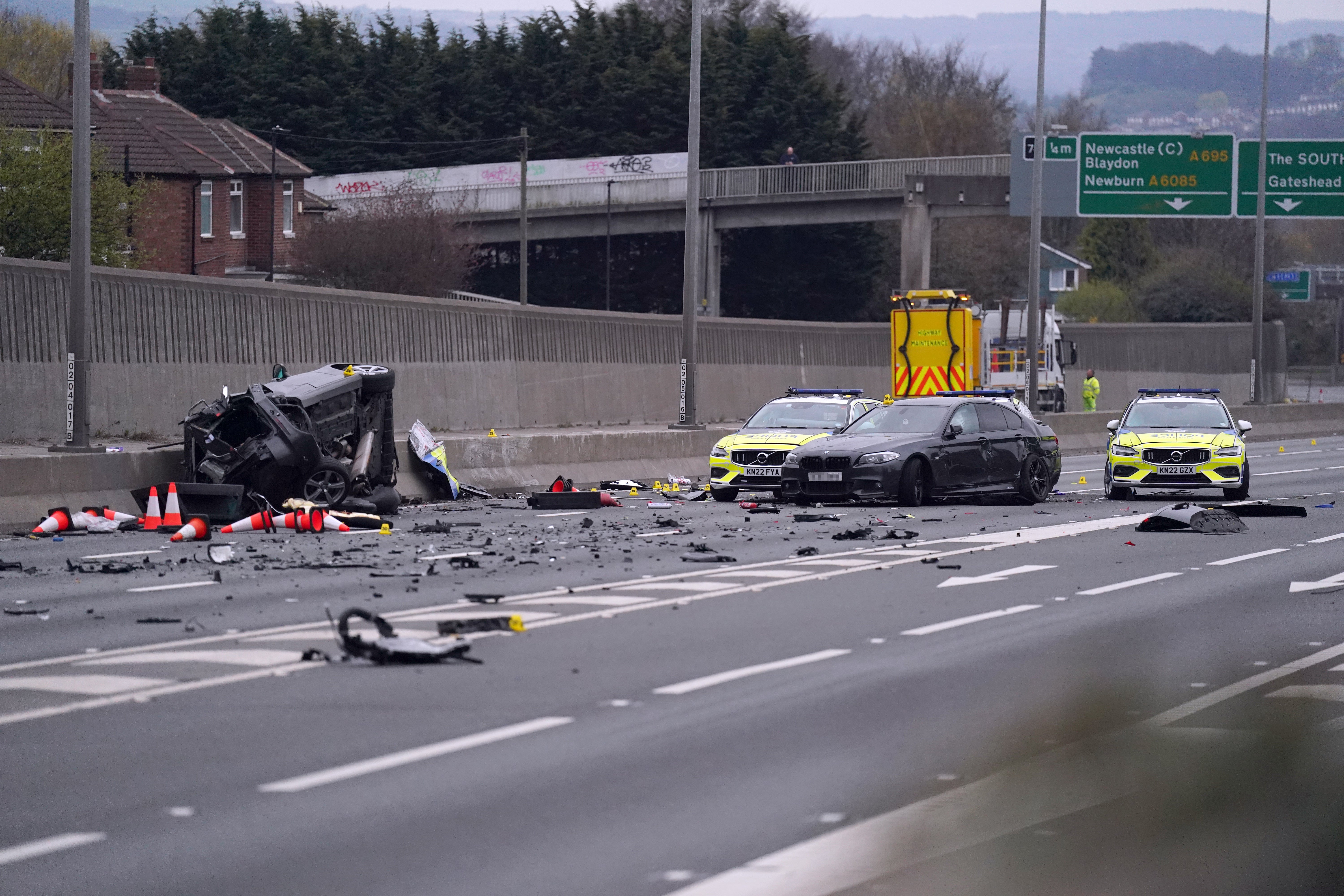 The scene on the A1, which has been shut in both directions on Tyneside following the collision