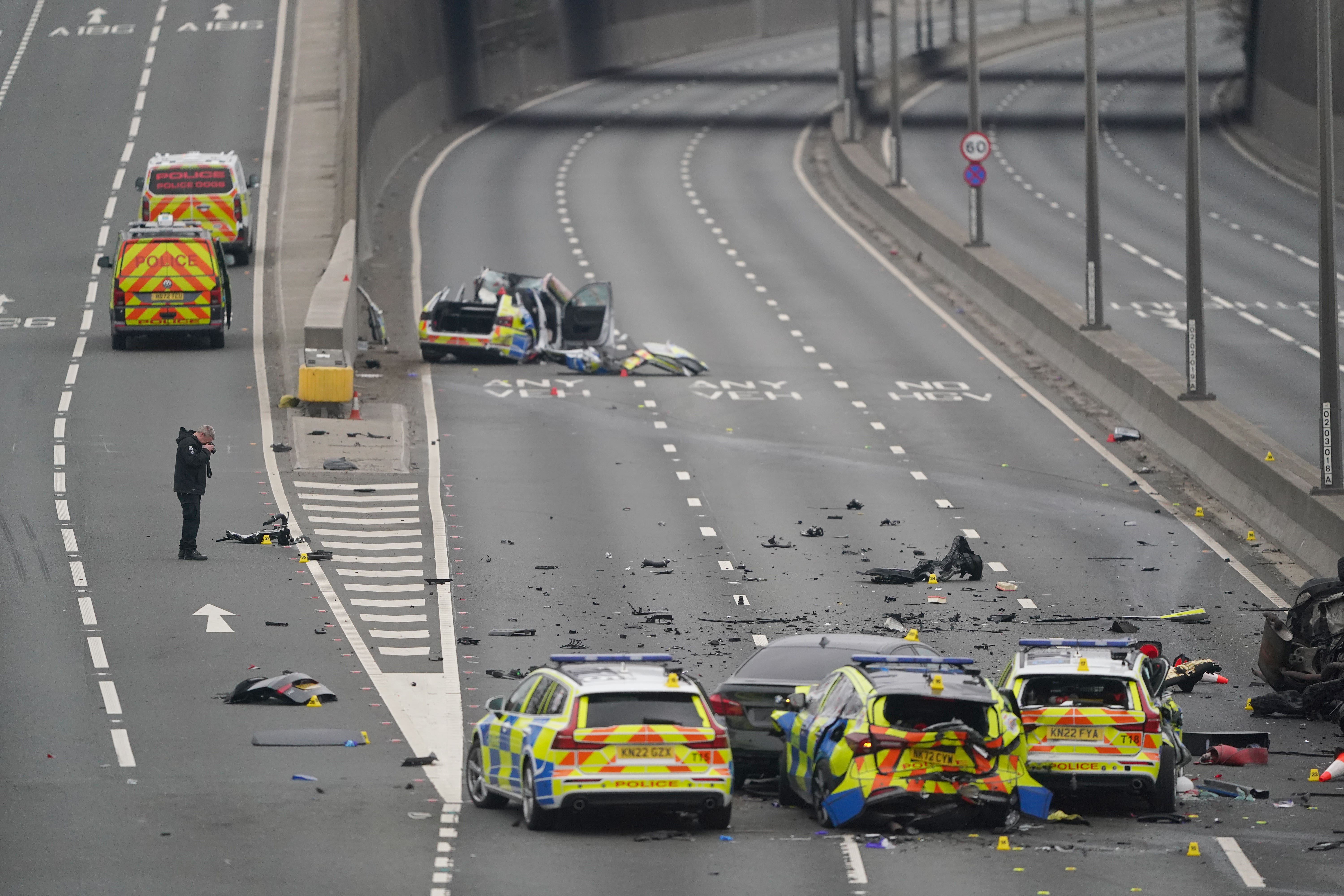 At least four police vehicles were involved in the crash